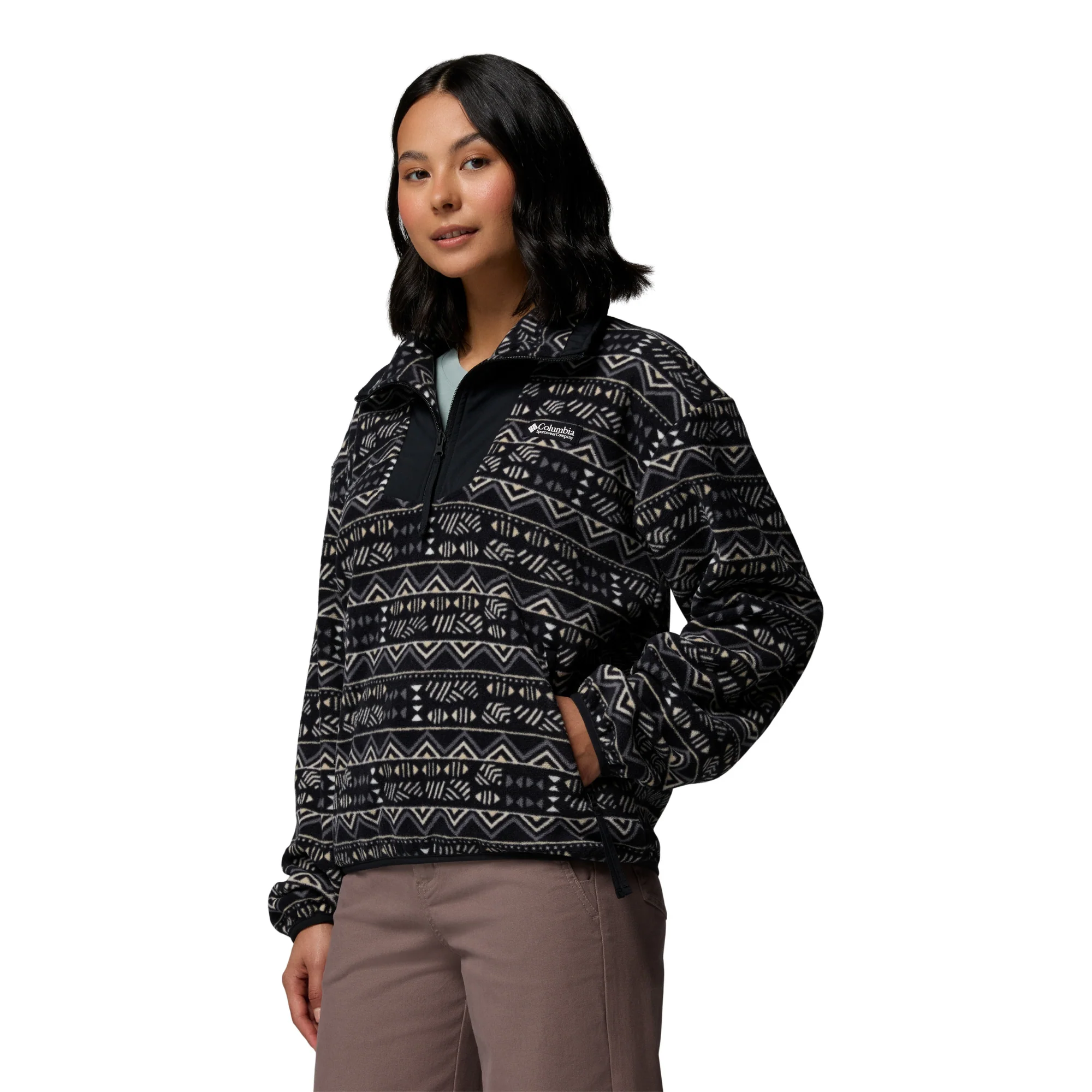 Columbia Women's Sequoia Grove Printed Half Zip Fleece Top (Black/Horizons) - Image 2