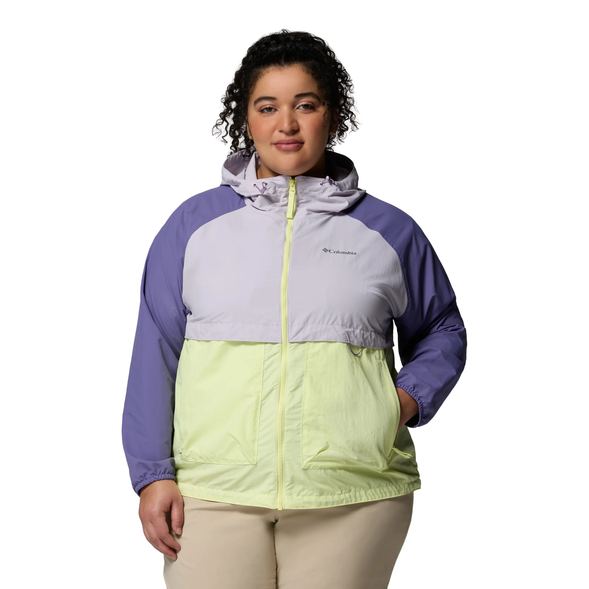 Columbia Women's Spire Valley Hooded UPF50 Windbreaker (Citron Haze/Lavender Pearl/Stormwatch) - Image 2