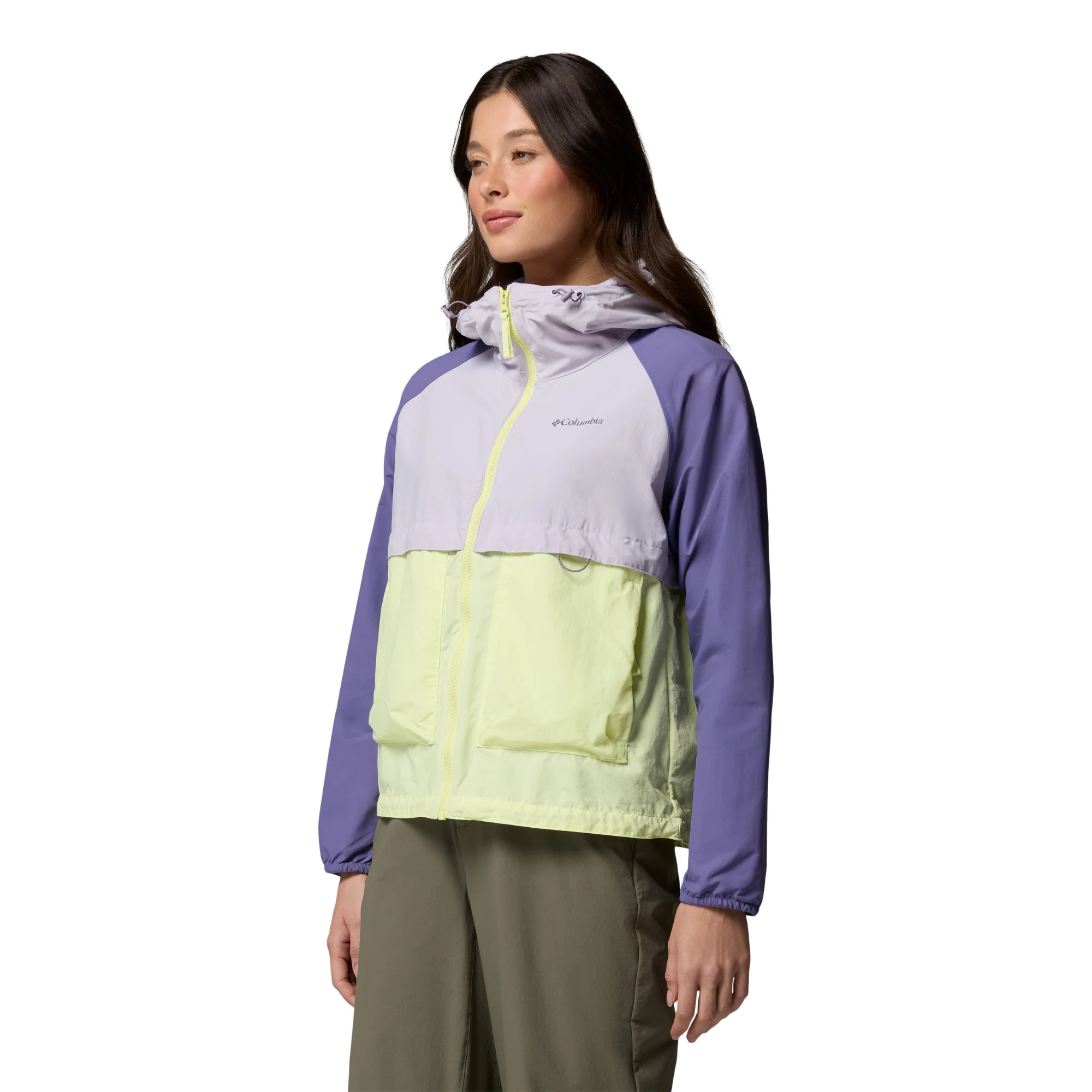 Columbia Women's Spire Valley Hooded UPF50 Windbreaker (Citron Haze/Lavender Pearl/Stormwatch) - Image 3