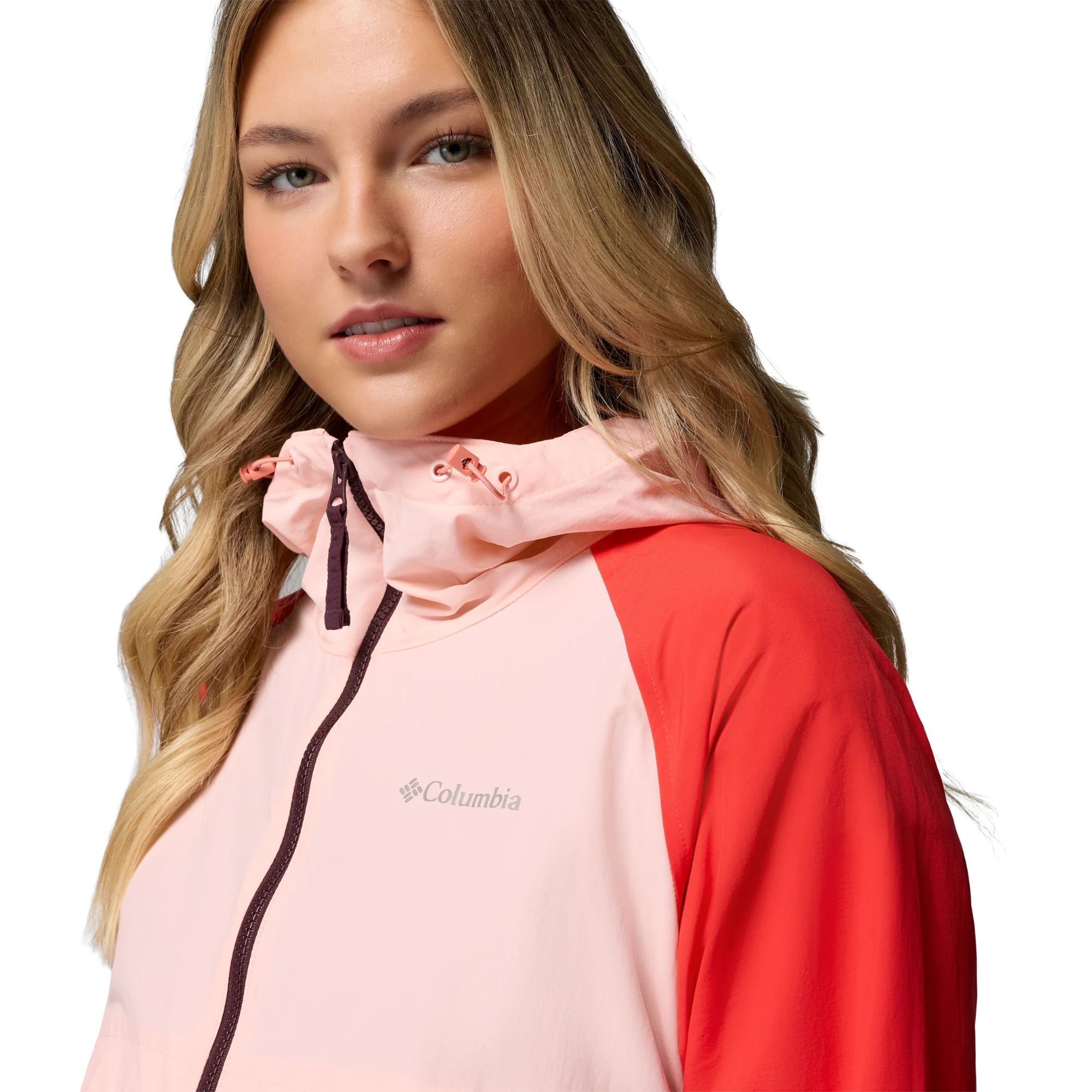 Columbia Women's Spire Valley Hooded UPF50 Windbreaker (Moonvista/Pink Sand/Poppy Red) - Image 11