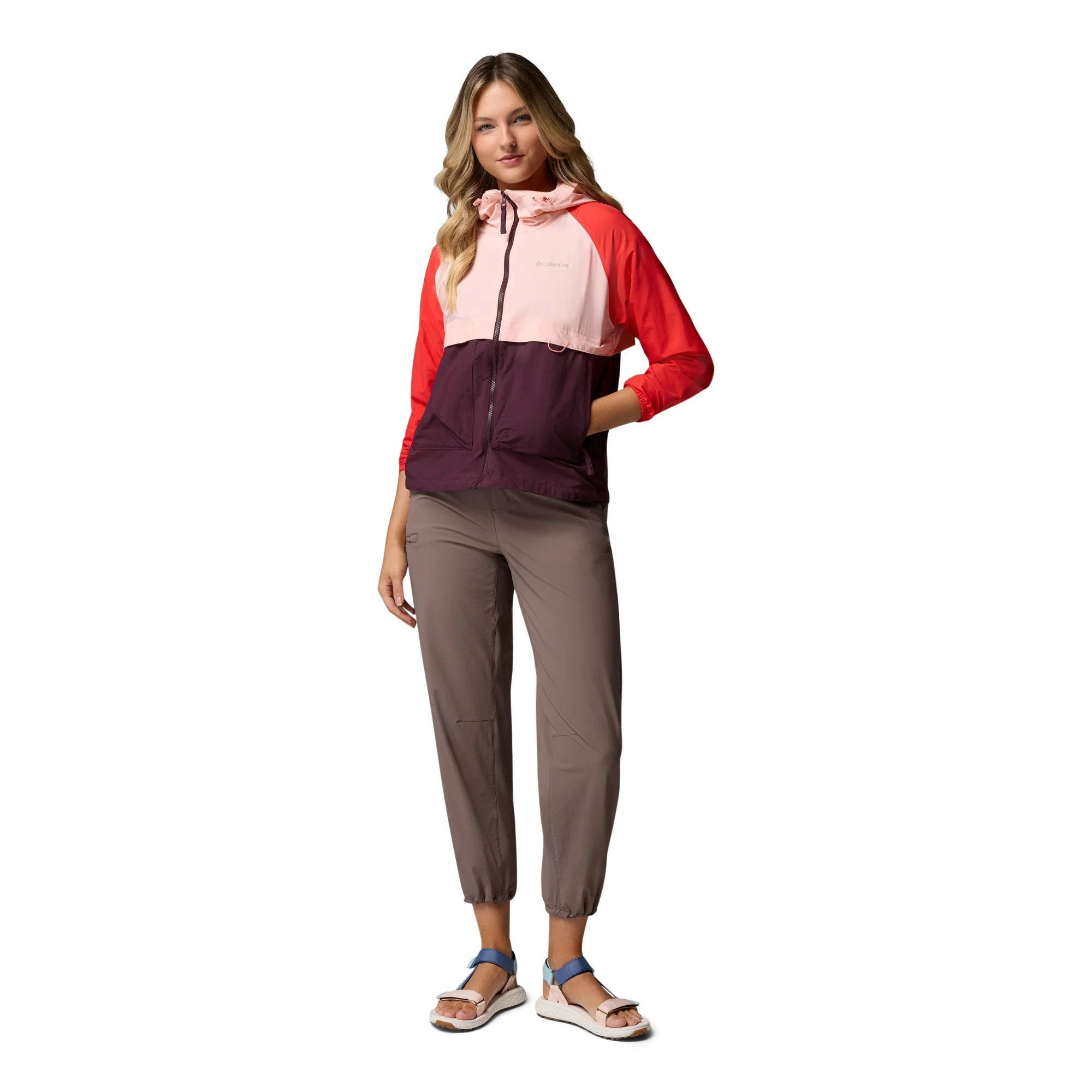 Columbia Women's Spire Valley Hooded UPF50 Windbreaker (Moonvista/Pink Sand/Poppy Red) - Image 13