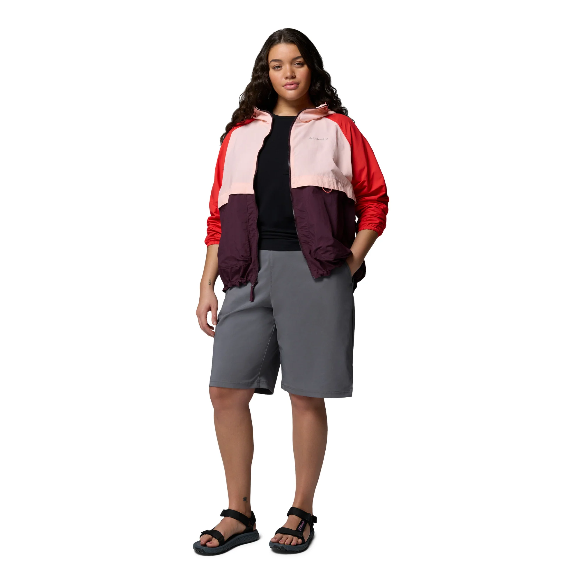 Columbia Women's Spire Valley Hooded UPF50 Windbreaker (Moonvista/Pink Sand/Poppy Red) - Image 14