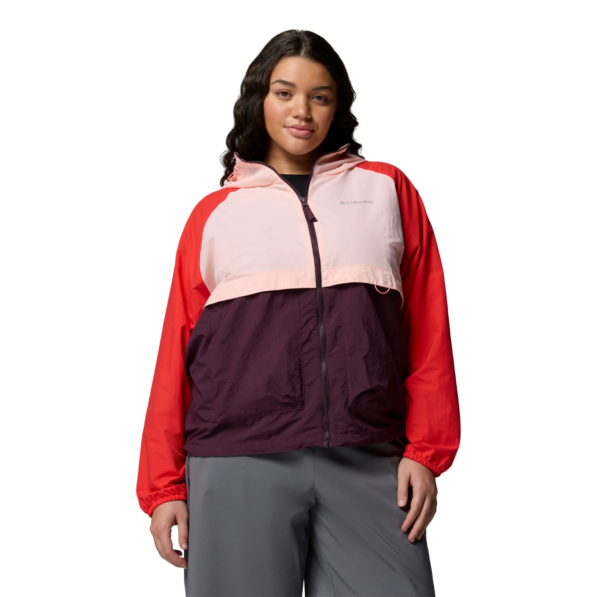 Columbia Women's Spire Valley Hooded UPF50 Windbreaker (Moonvista/Pink Sand/Poppy Red) - Image 2