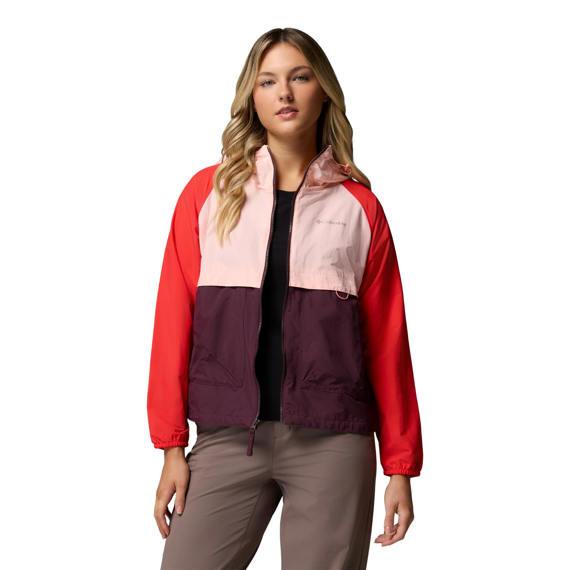 Columbia Women's Spire Valley Hooded UPF50 Windbreaker (Moonvista/Pink Sand/Poppy Red) - Image 7