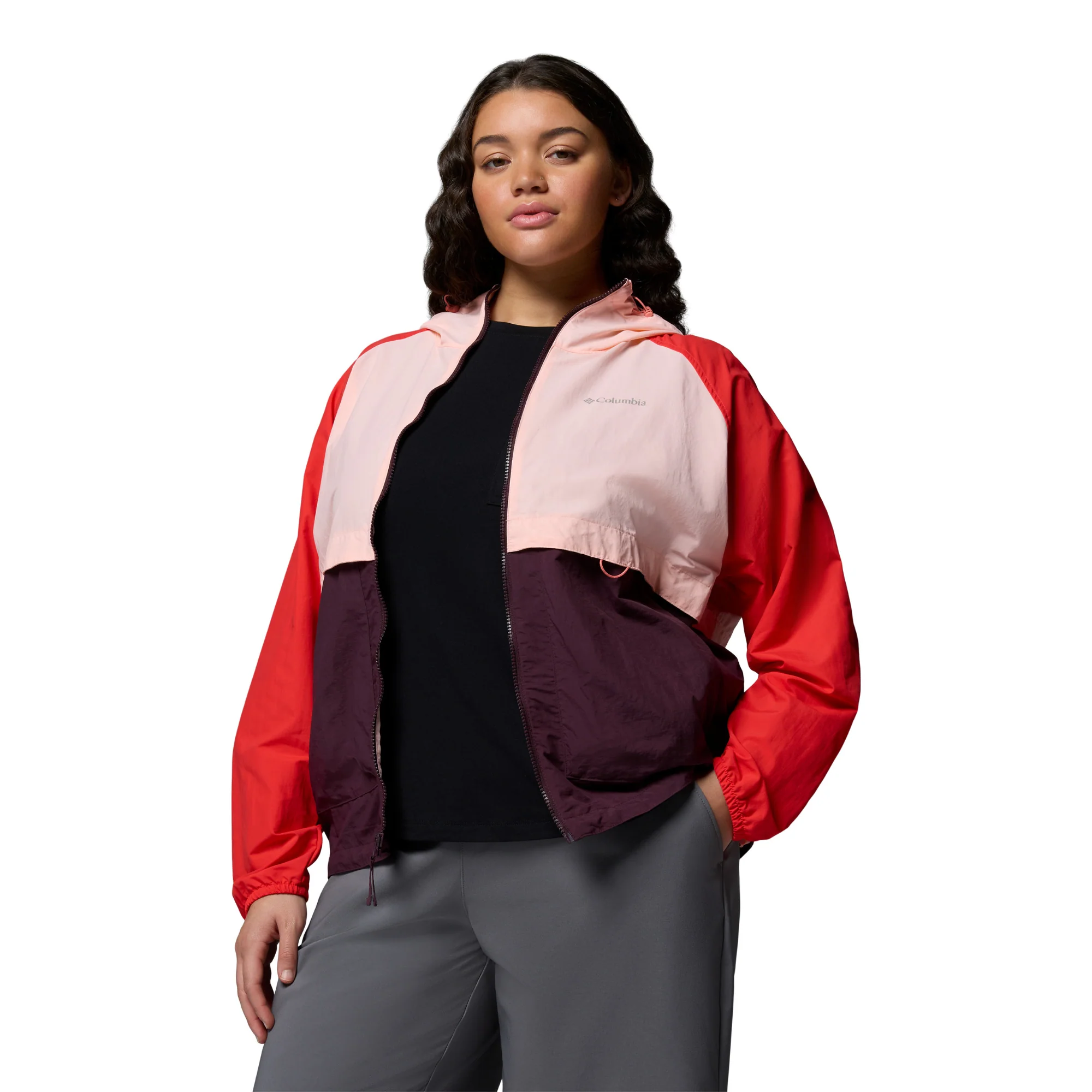 Columbia Women's Spire Valley Hooded UPF50 Windbreaker (Moonvista/Pink Sand/Poppy Red) - Image 8