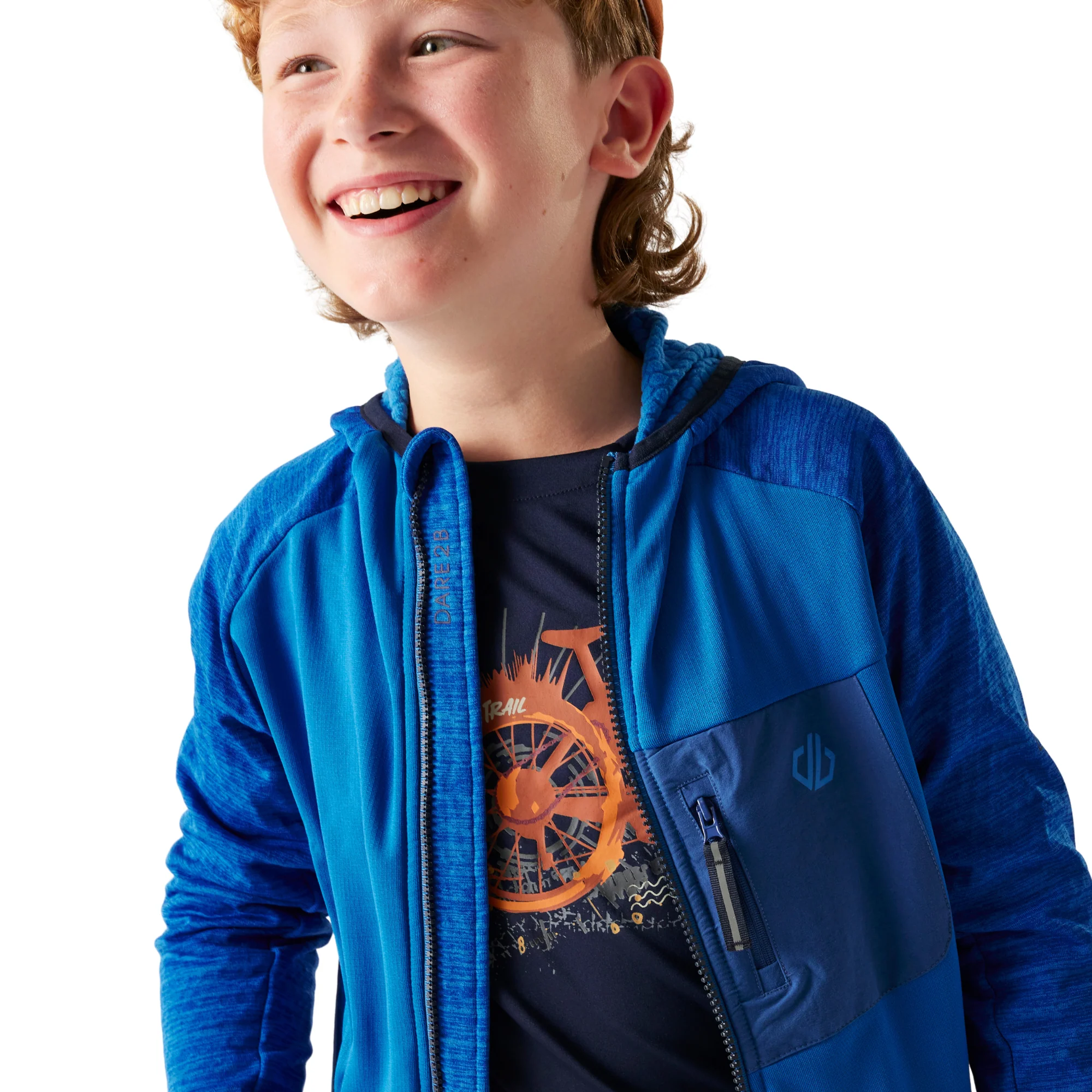 Dare 2B Kids Expedition Midlayer UPF50 Hooded Full Zip Fleece (Oxford Blue) - Image 3