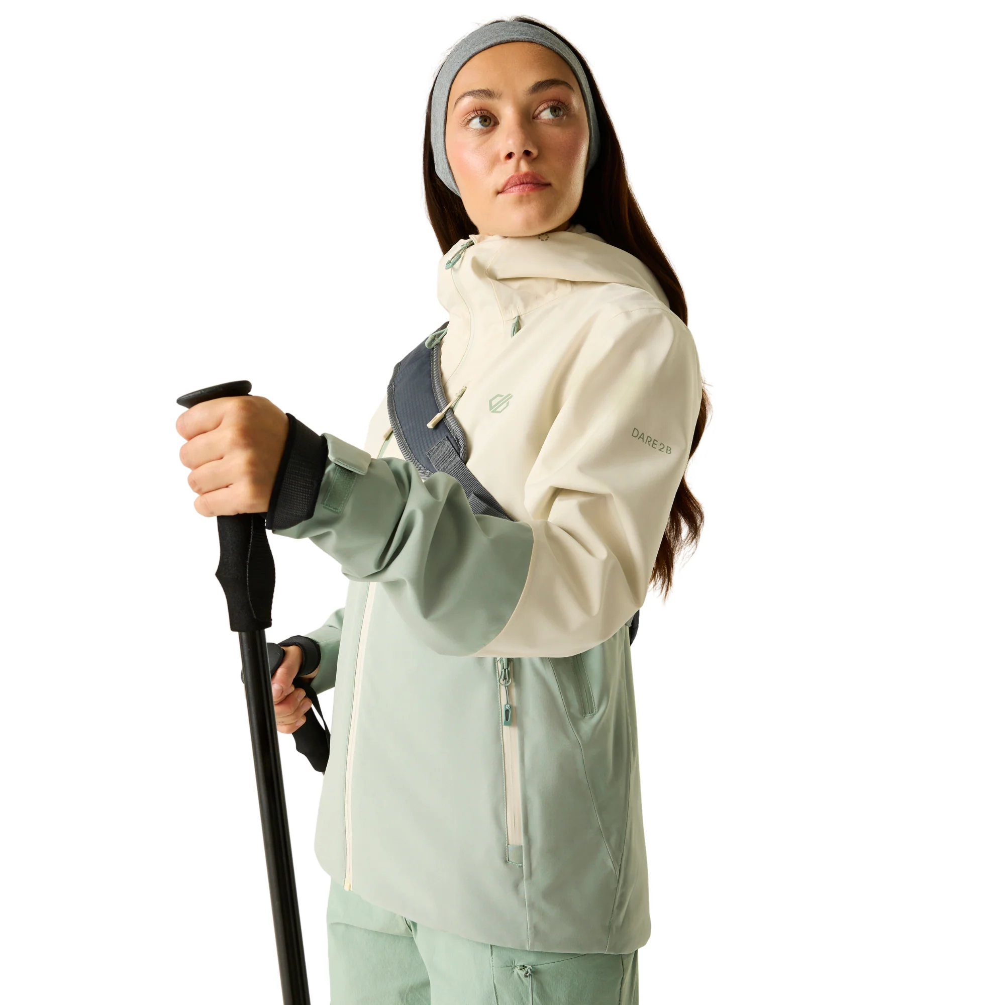 Dare 2B Women's Diverging II Hooded Waterproof Jacket (Almond Milk/Glacier Green)