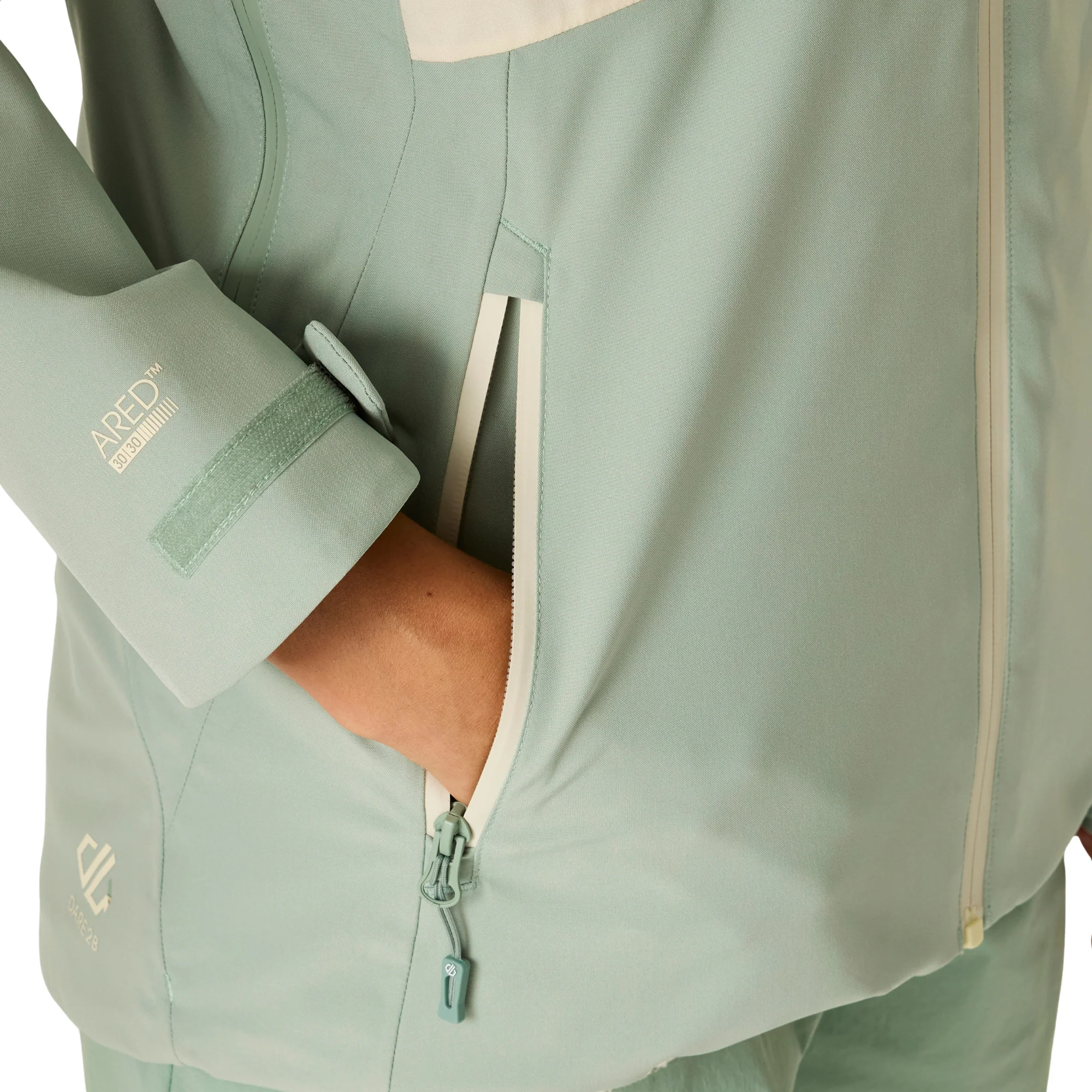 Dare 2B Women's Diverging II Hooded Waterproof Jacket (Almond Milk/Glacier Green) - Image 3