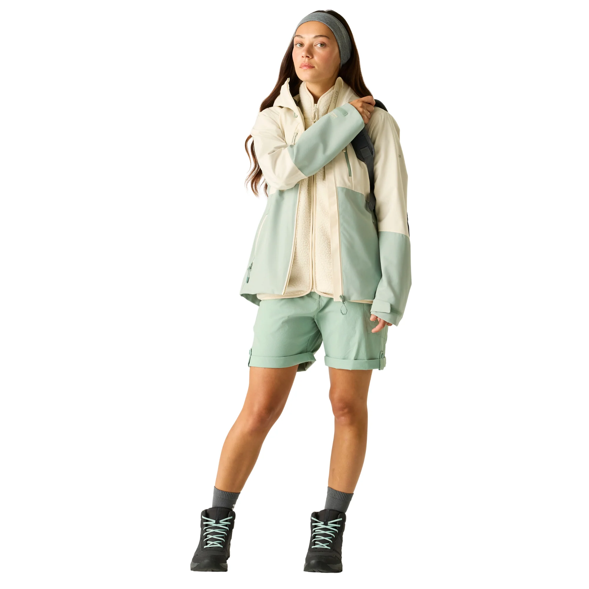 Dare 2B Women's Diverging II Hooded Waterproof Jacket (Almond Milk/Glacier Green) - Image 8