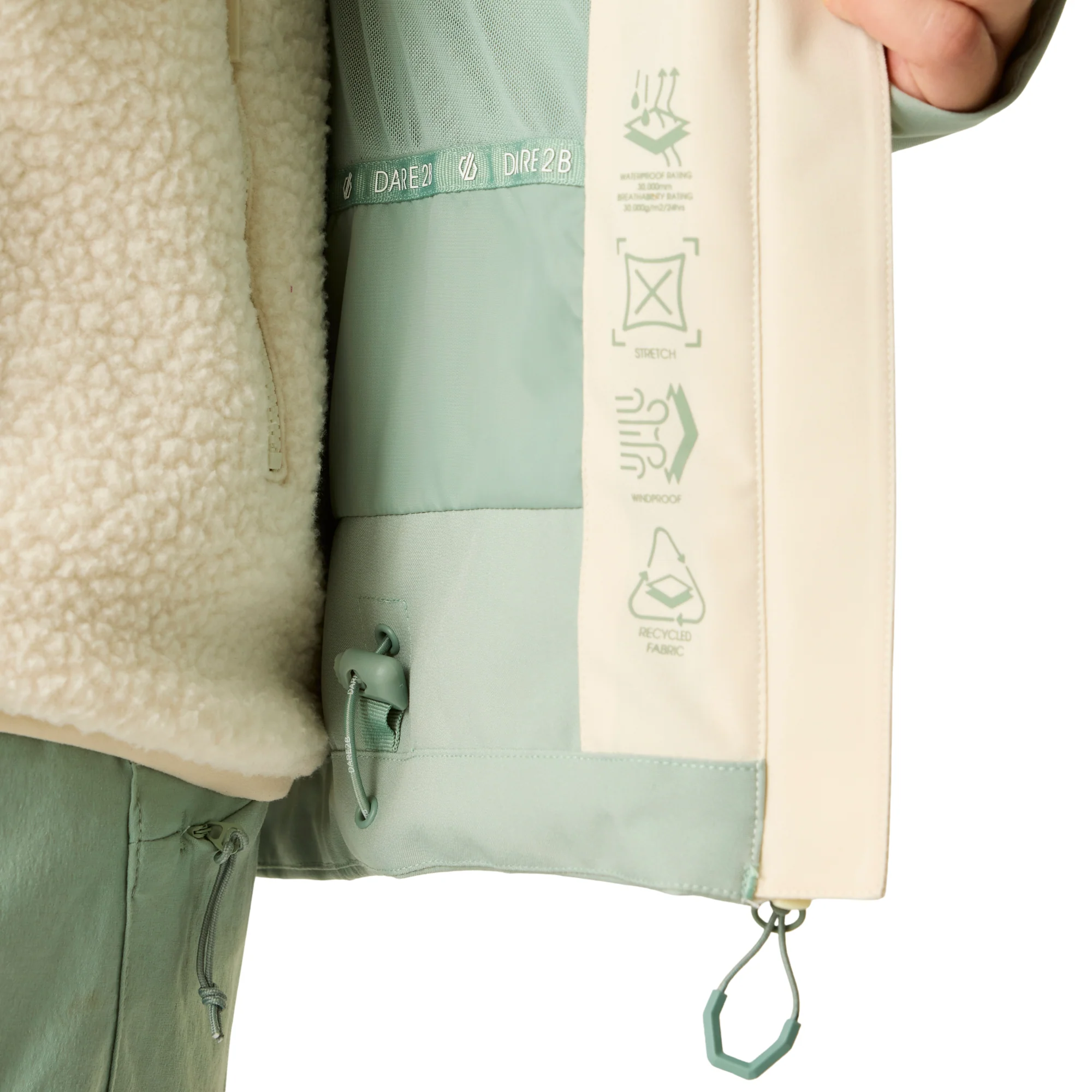 Dare 2B Women's Diverging II Hooded Waterproof Jacket (Almond Milk/Glacier Green) - Image 9