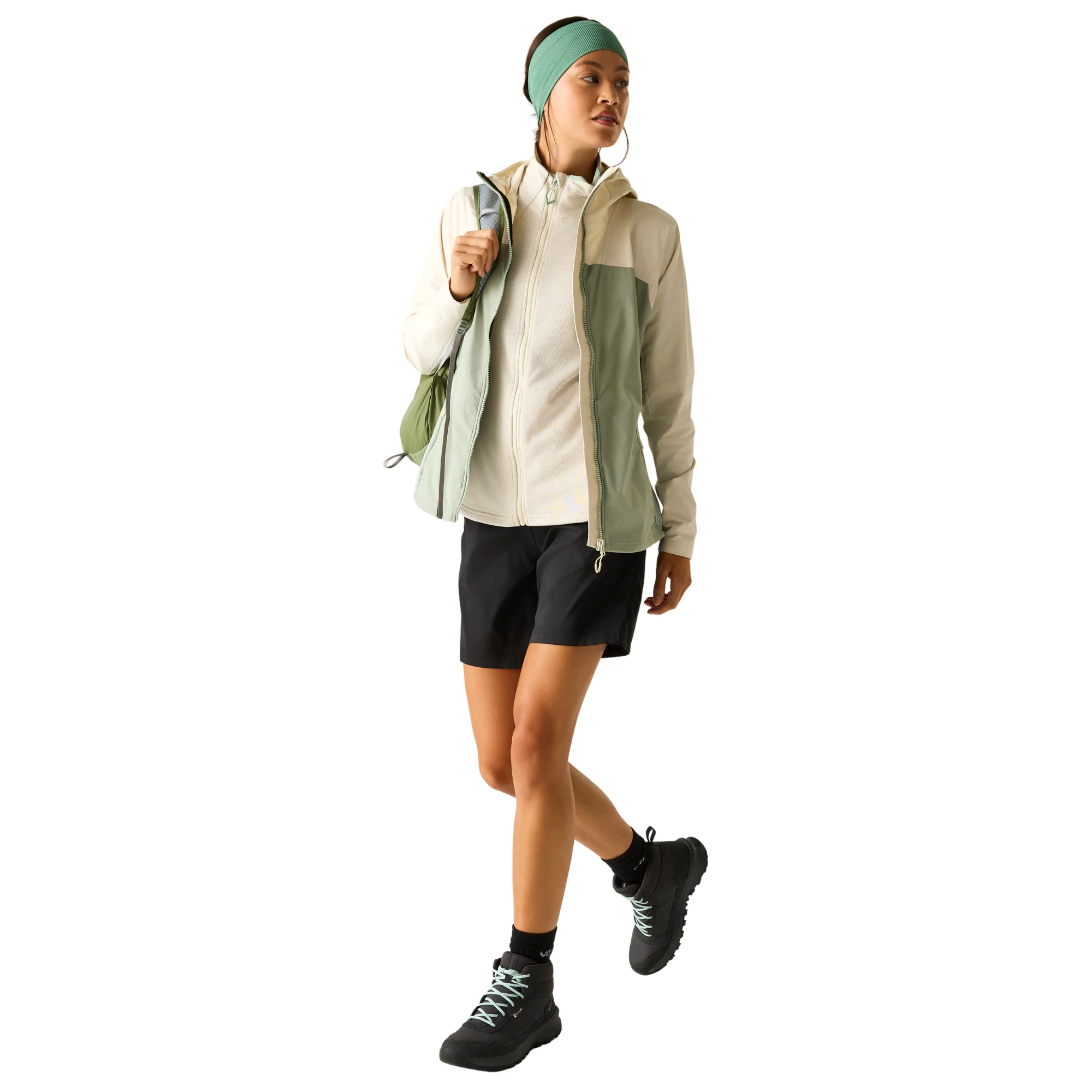 Dare 2B Women's Nomadic UPF50 Hooded Softshell Jacket (Almond Milk/Glacier Green) - Image 6