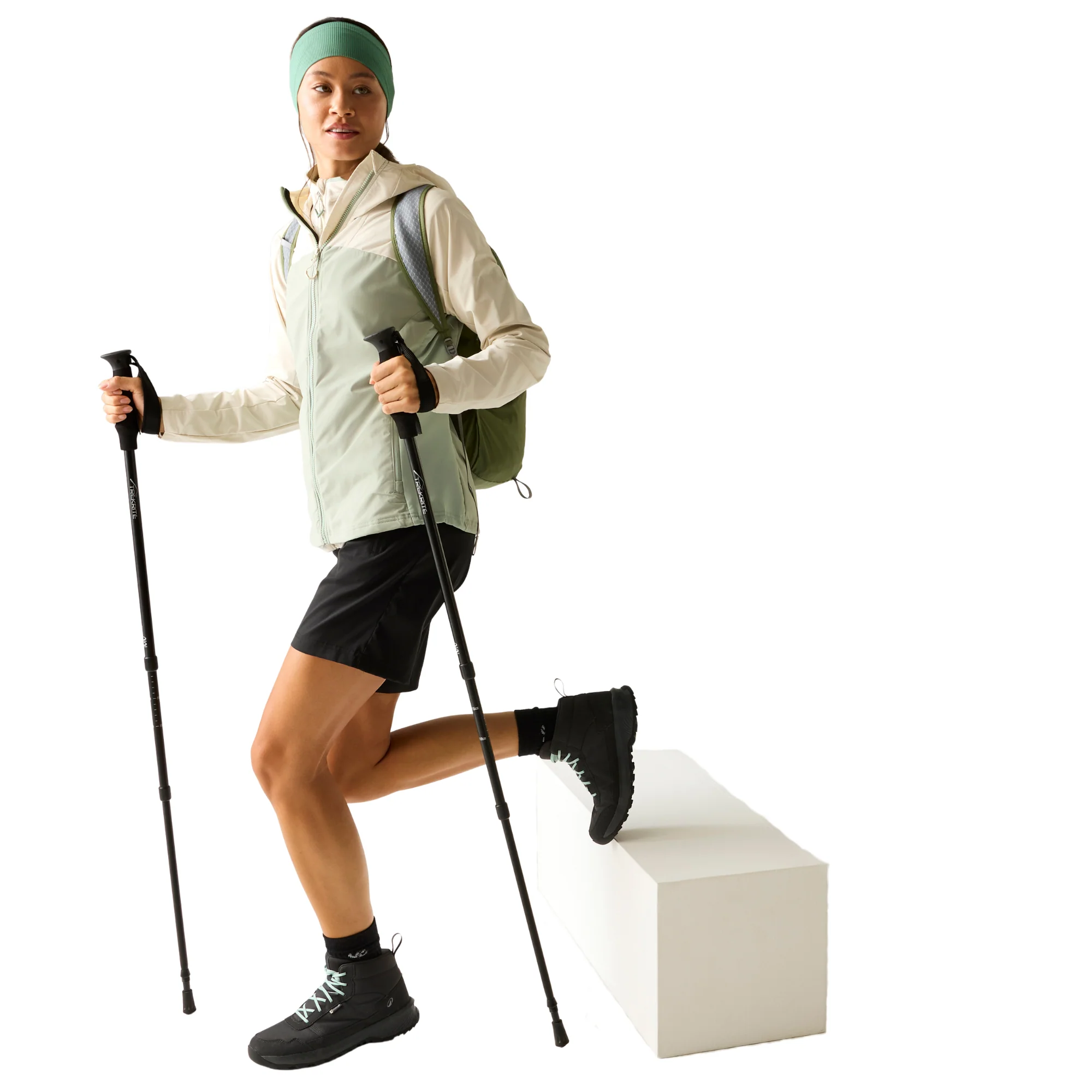 Dare 2B Women's Nomadic UPF50 Hooded Softshell Jacket (Almond Milk/Glacier Green) - Image 7
