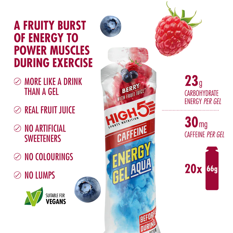 High 5 Energy Gel Aqua with Caffeine 66g Pouch (Berry) - Image 2