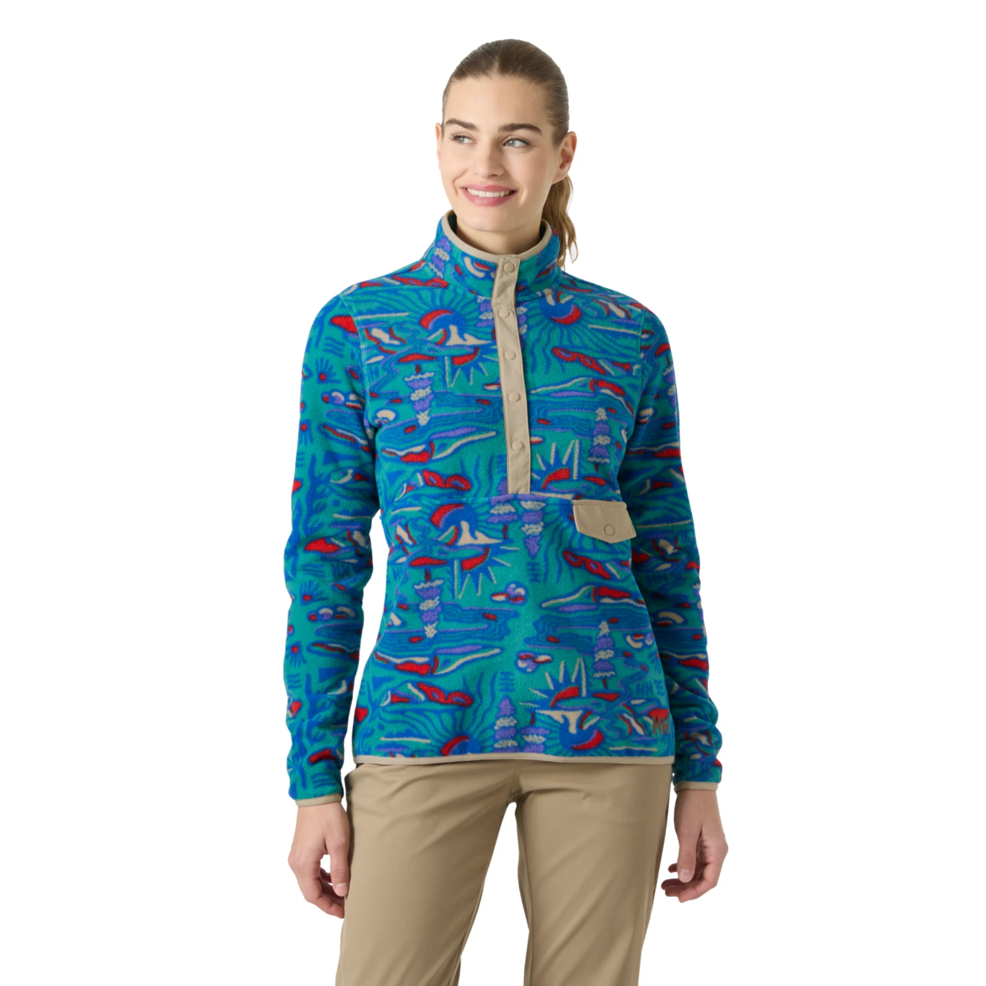 Helly Hansen Women's Maridalen Printed Half Snap Fleece (Dark Mint Rayco)