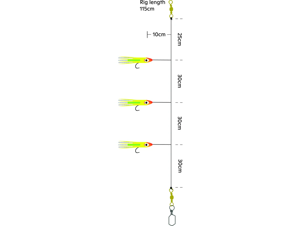 Kinetic Sabiki Glow Baitfish Lightstick 3 Hook Rig (#4/0)(Yellow/Pink) - Image 2