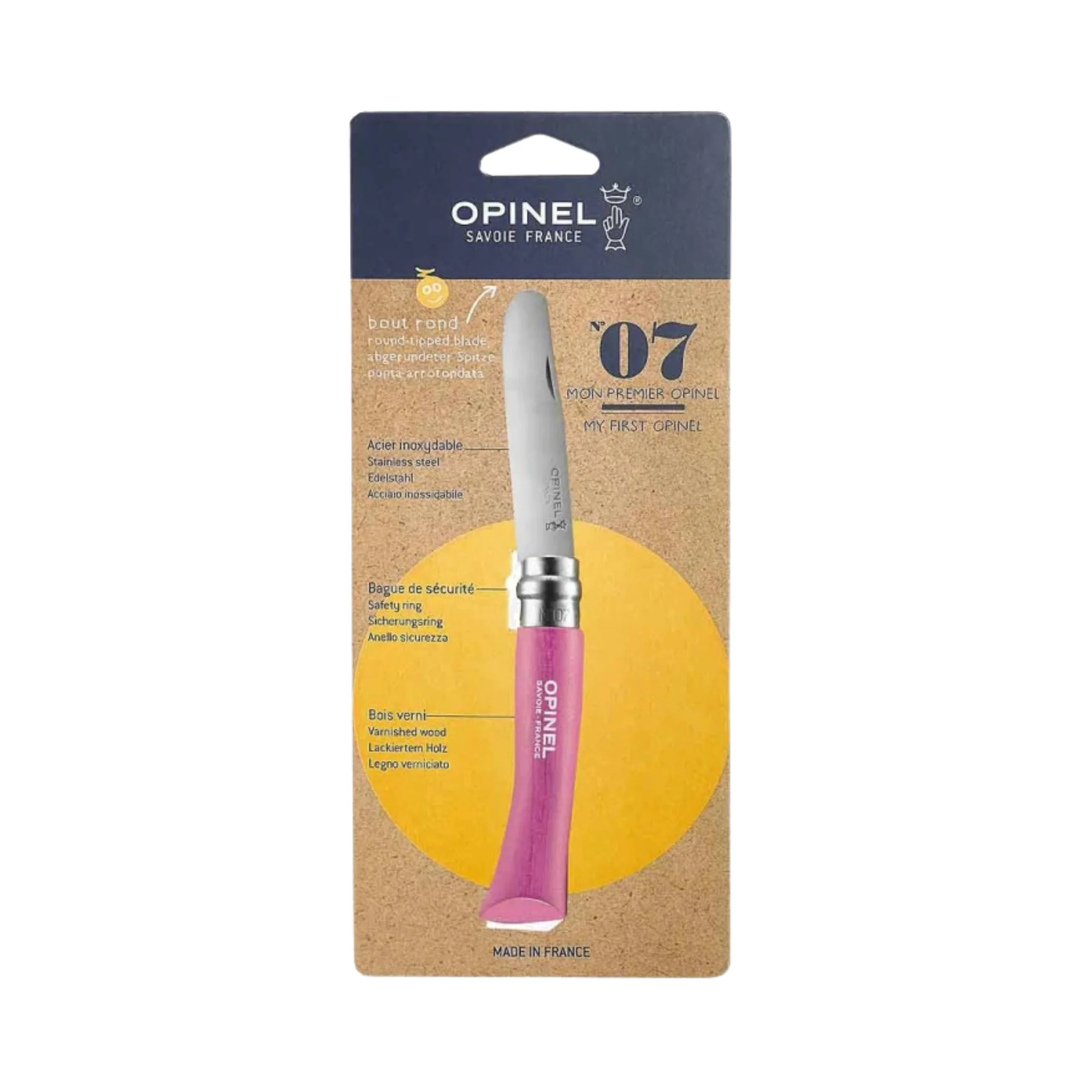 My First Opinel Kids #7 Stainless Steel Round Ended Knife (Fuchsia) - Image 2