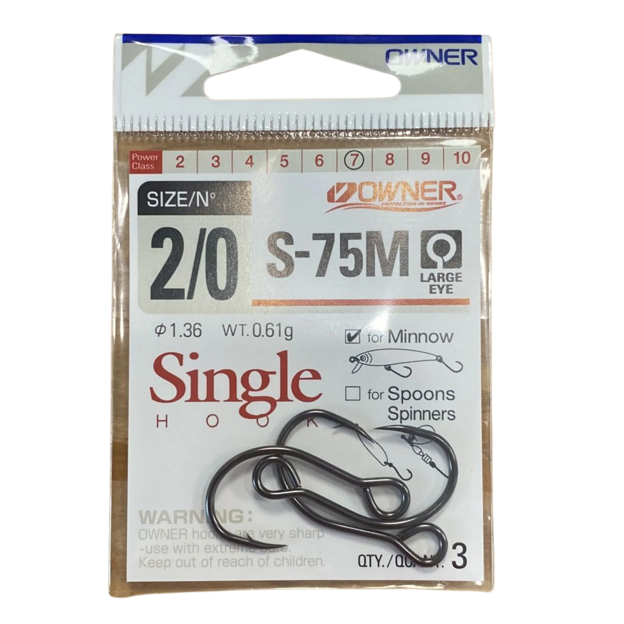 Owner S-75M Single Lure Hook (#2/0)(3 Pack) - Image 2