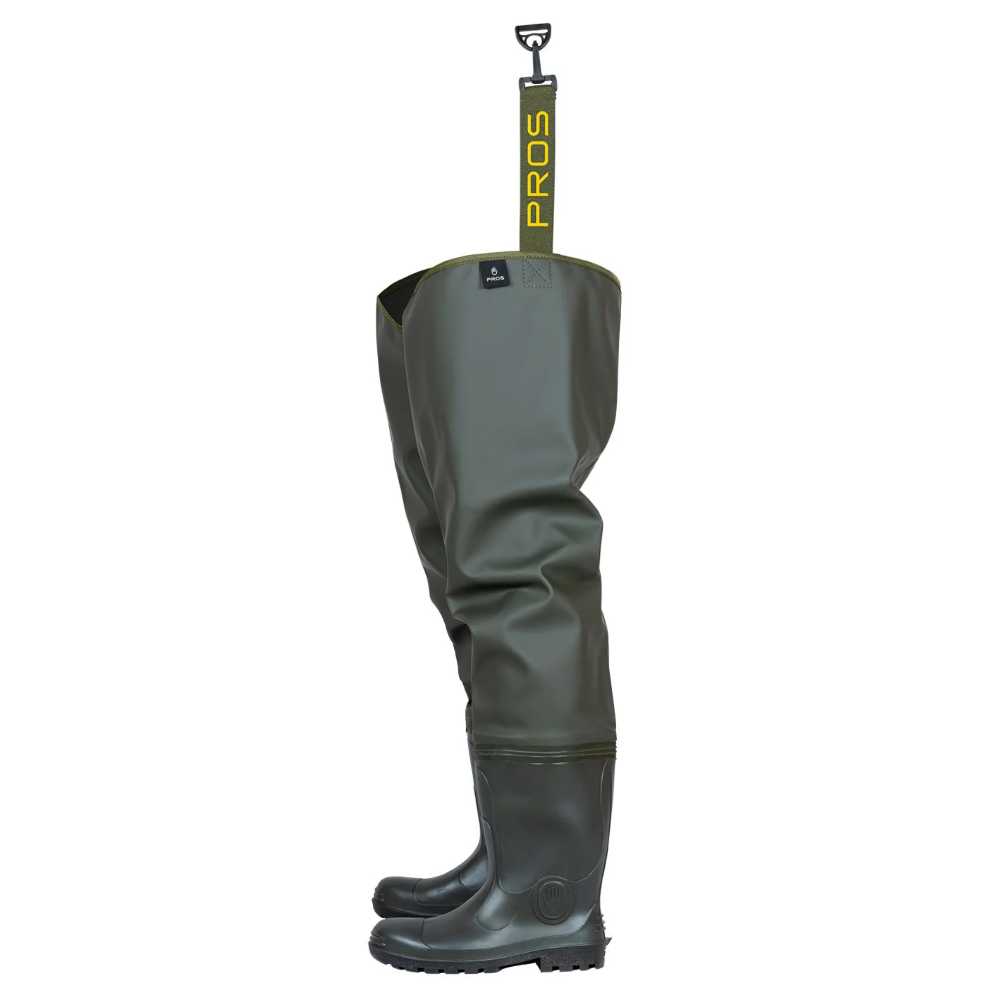 Pros Unisex PVC/Polyester Bootfoot Thigh Waders (Olive Green) - Image 3