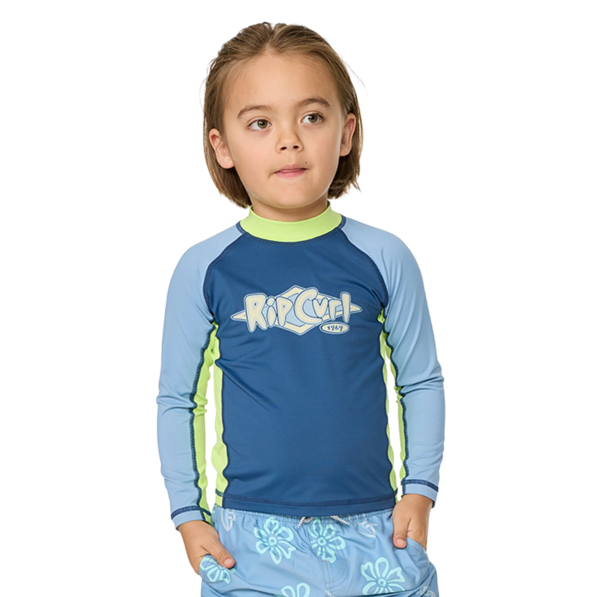 Rip Curl Kids Ride The Wave UPF50 Long Sleeve Rash Vest (Light Navy)(Ages 1-8)