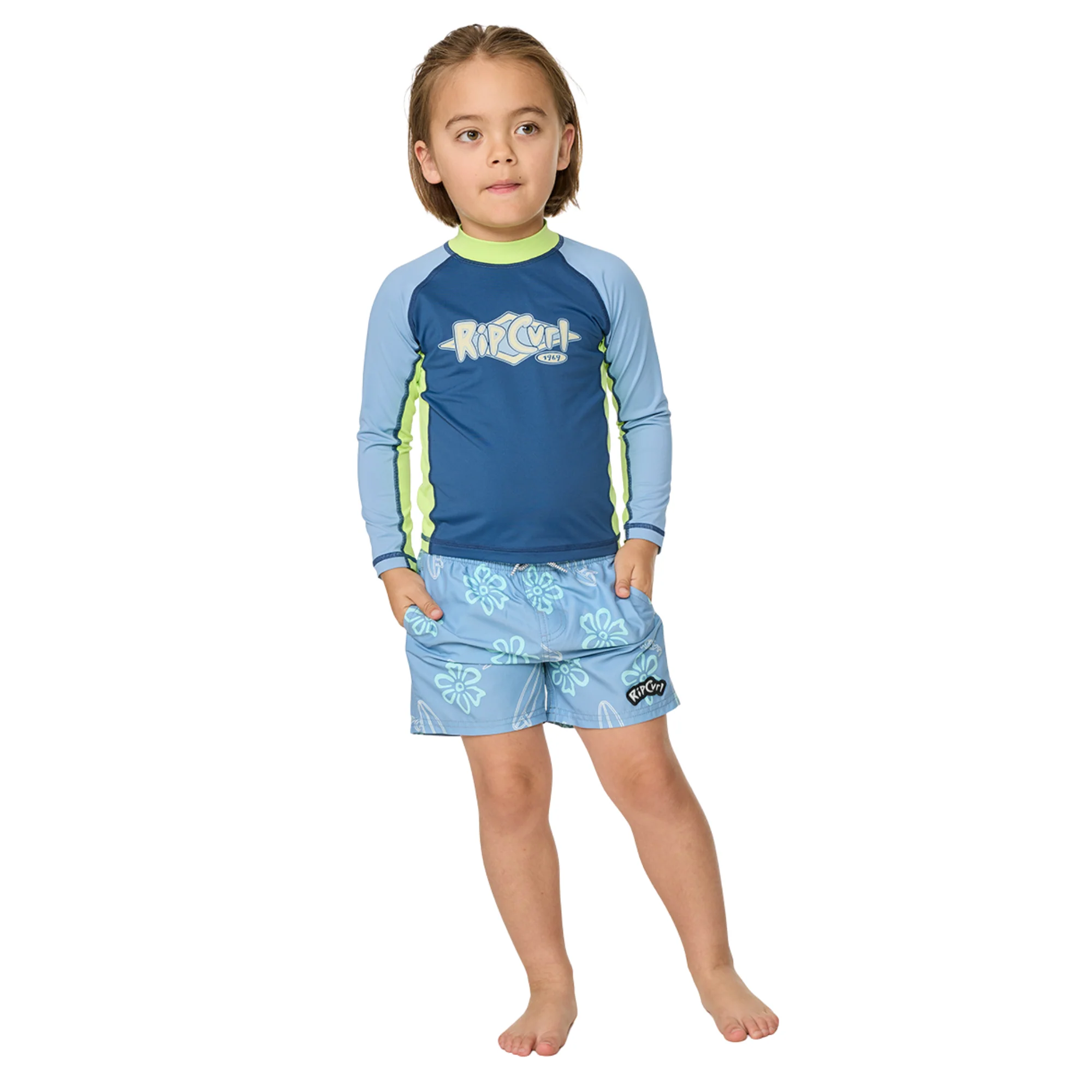 Rip Curl Kids Ride The Wave UPF50 Long Sleeve Rash Vest (Light Navy)(Ages 1-8) - Image 5