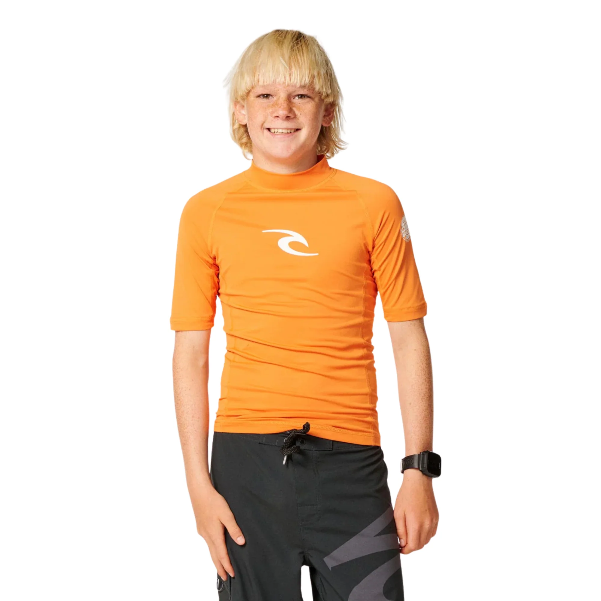 Rip Curl Junior Waves UPF50 Short Sleeve Rash Vest (Vitamin C)(Sizes UK8-16)