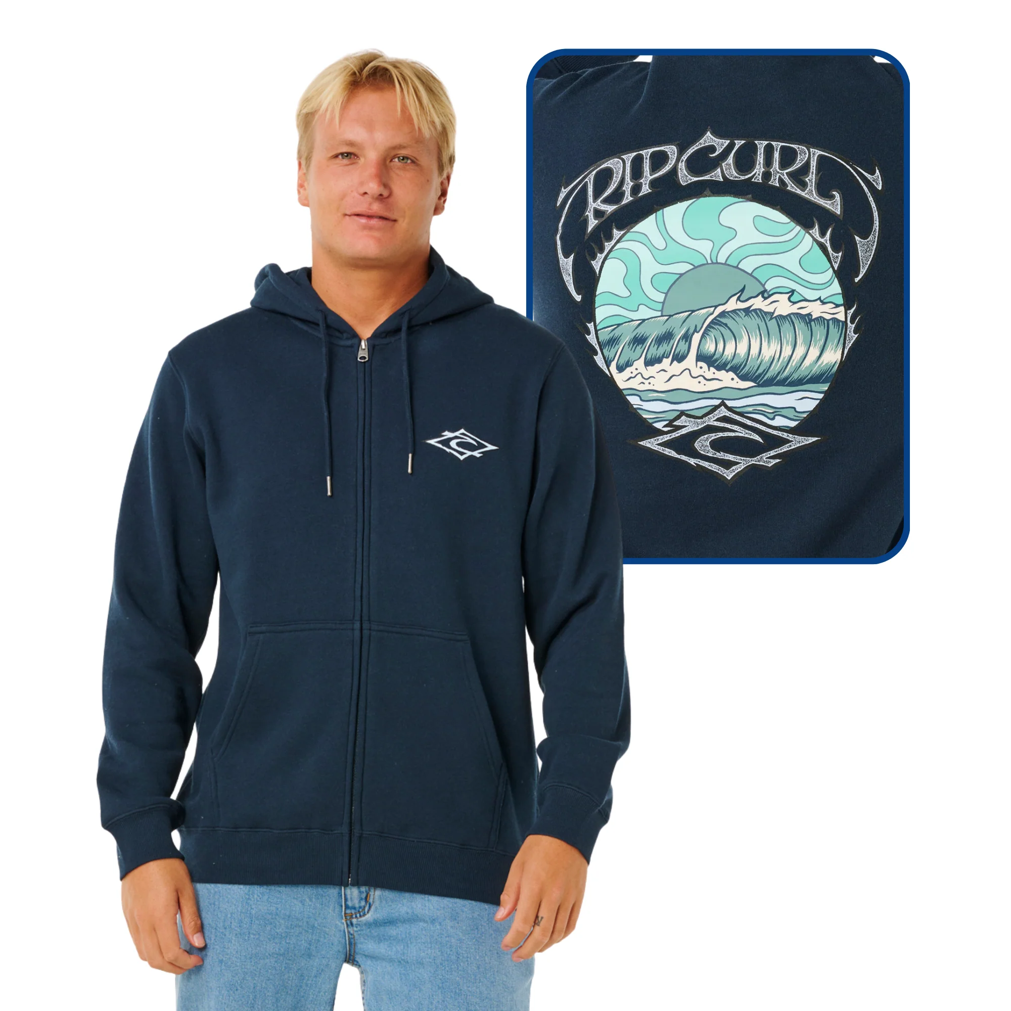 Rip Curl Men's Hazey Days Hooded Full Zip Fleece (Dark Navy)