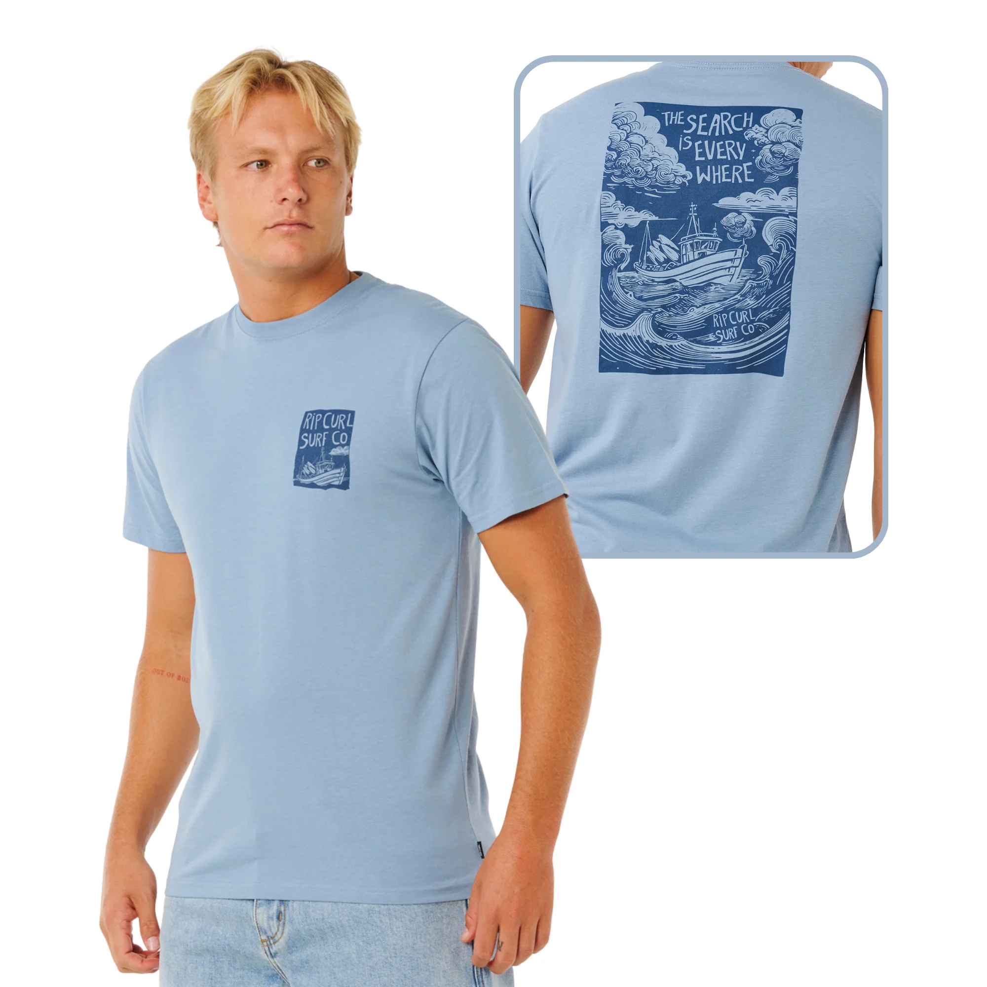 Rip Curl Men's Keep On Trucking Short Sleeve Tee (Faded Denim)