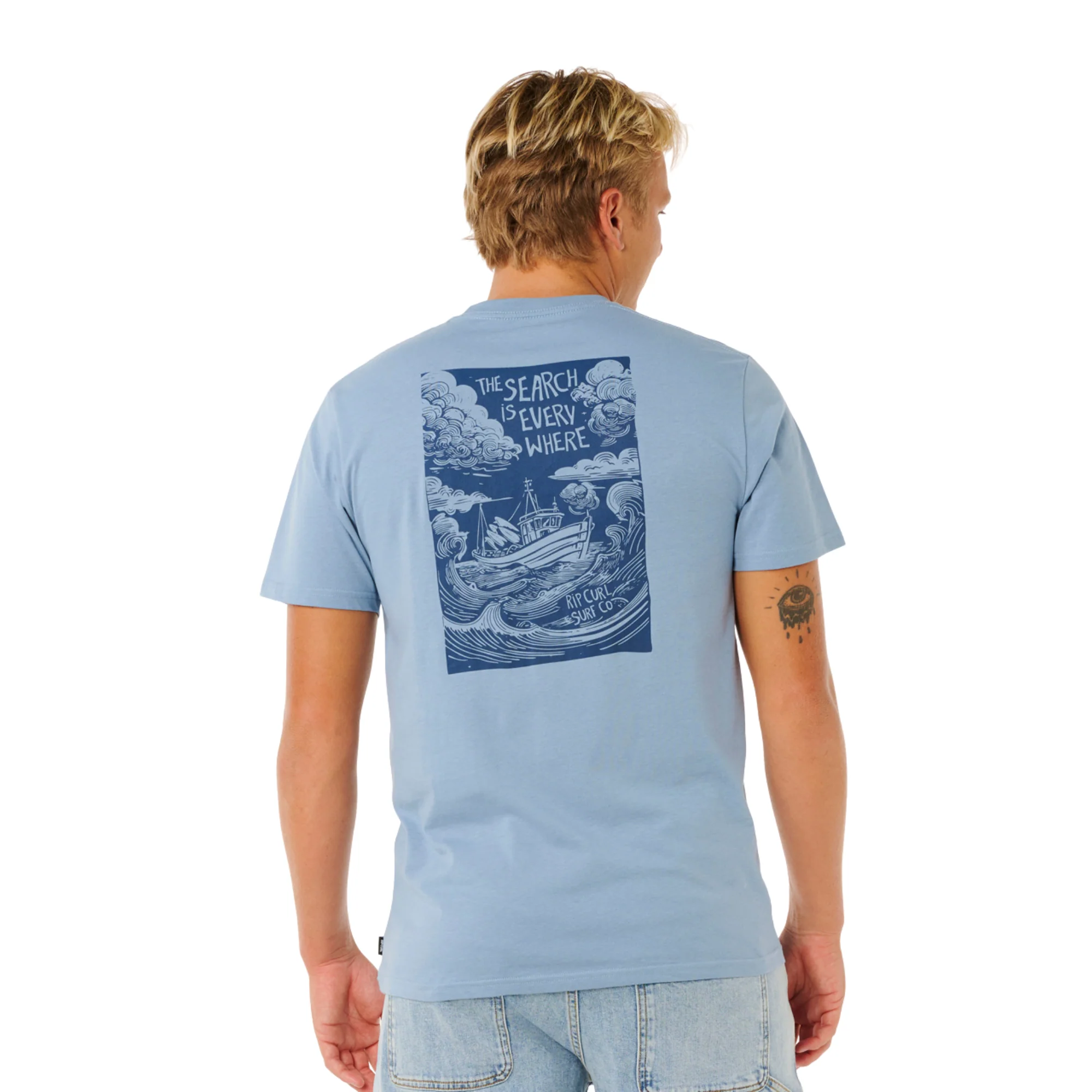 Rip Curl Men's Keep On Trucking Short Sleeve Tee (Faded Denim) - Image 2