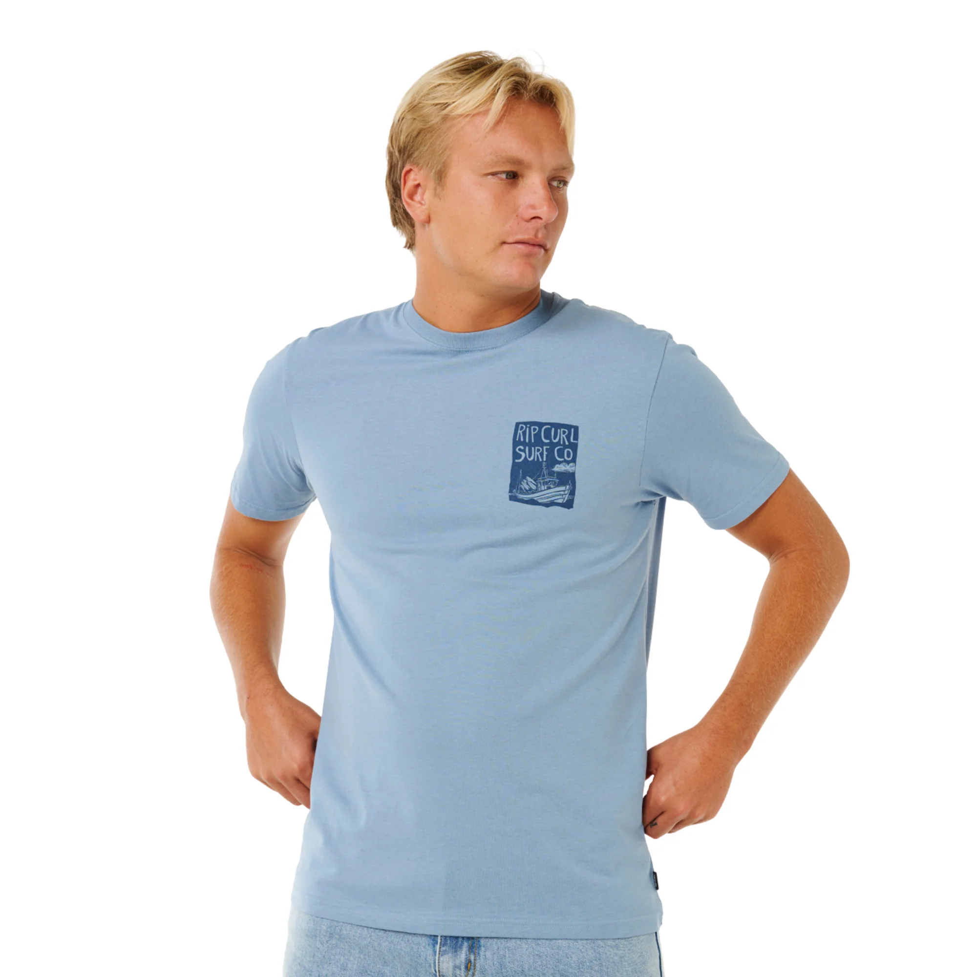 Rip Curl Men's Keep On Trucking Short Sleeve Tee (Faded Denim) - Image 3