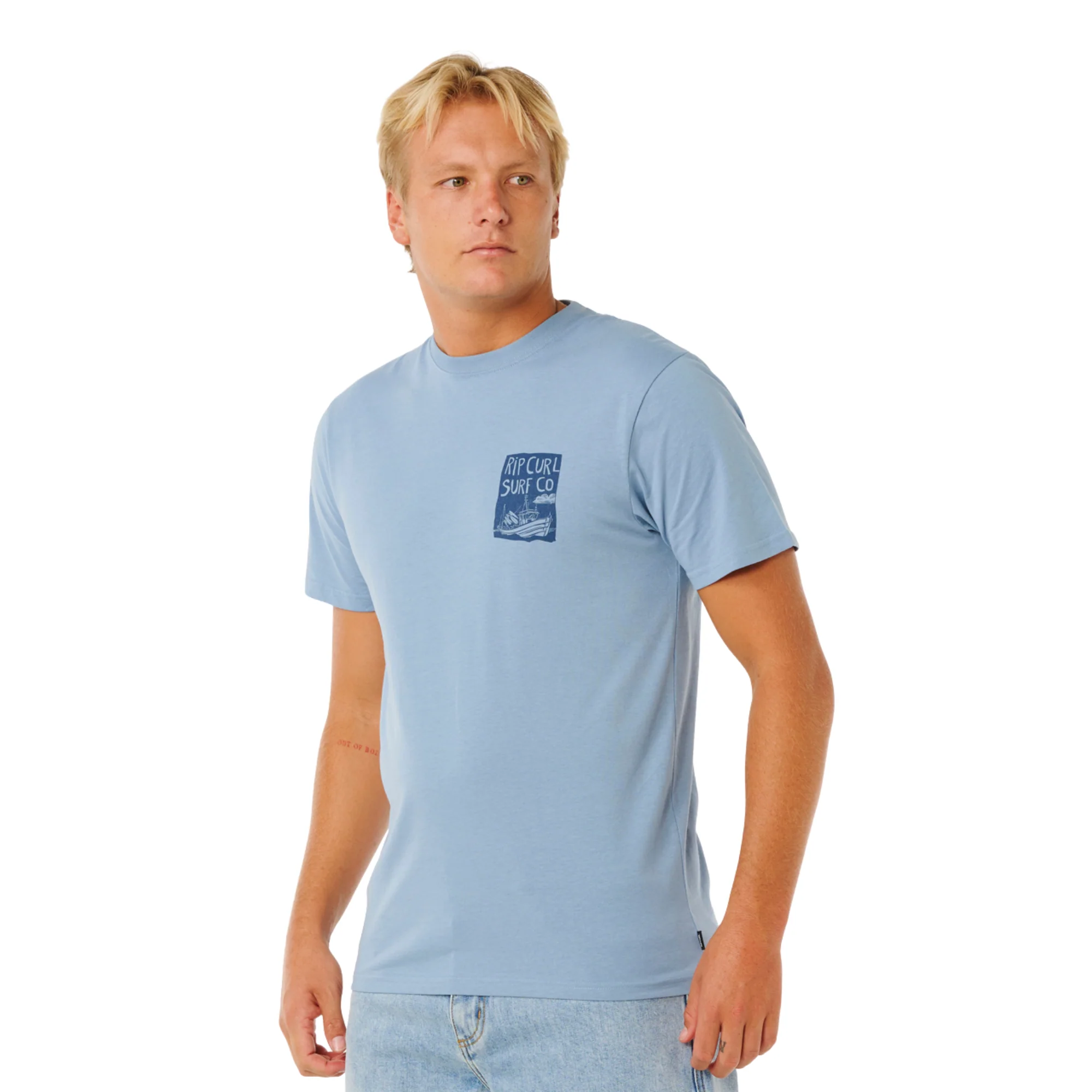Rip Curl Men's Keep On Trucking Short Sleeve Tee (Faded Denim) - Image 4