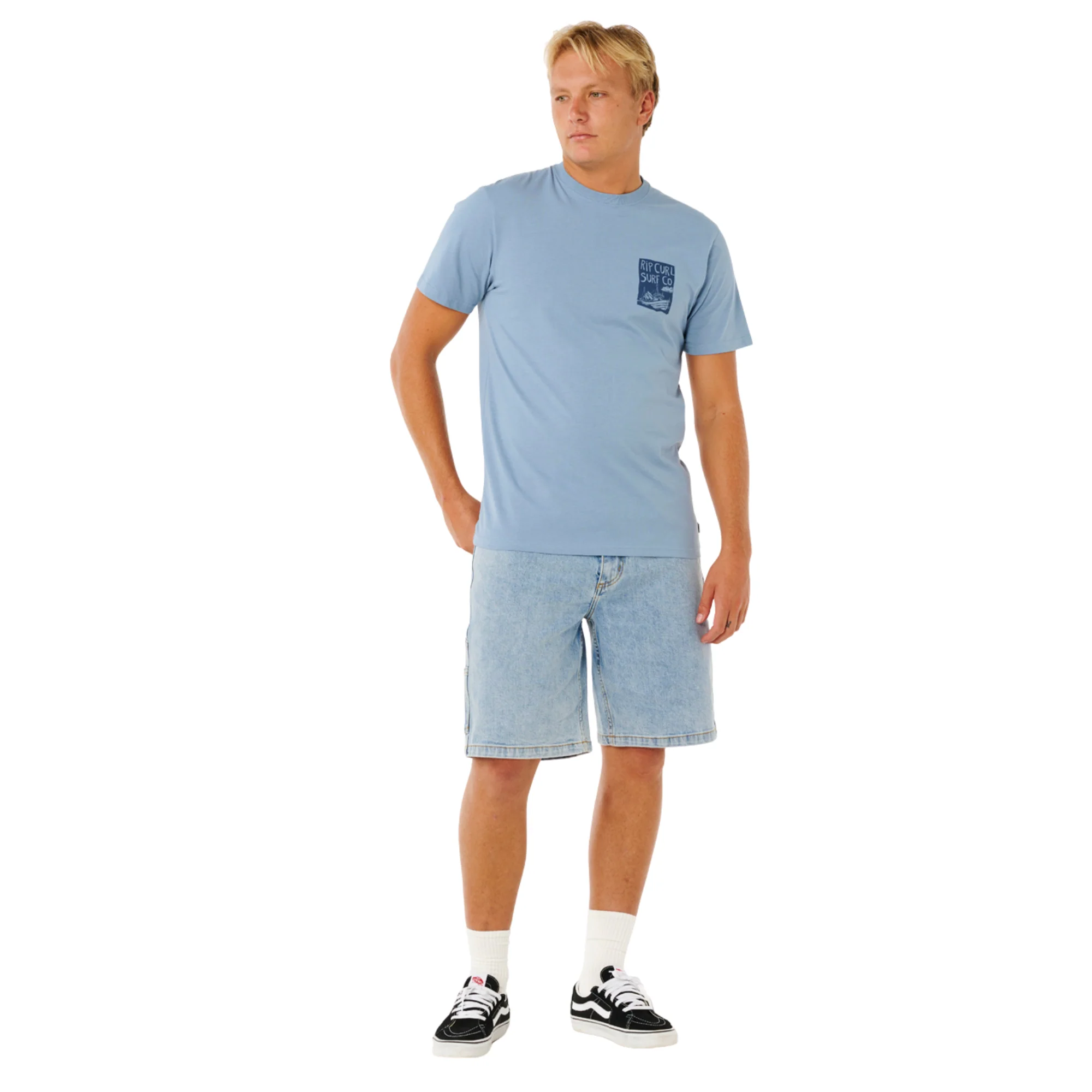 Rip Curl Men's Keep On Trucking Short Sleeve Tee (Faded Denim) - Image 7
