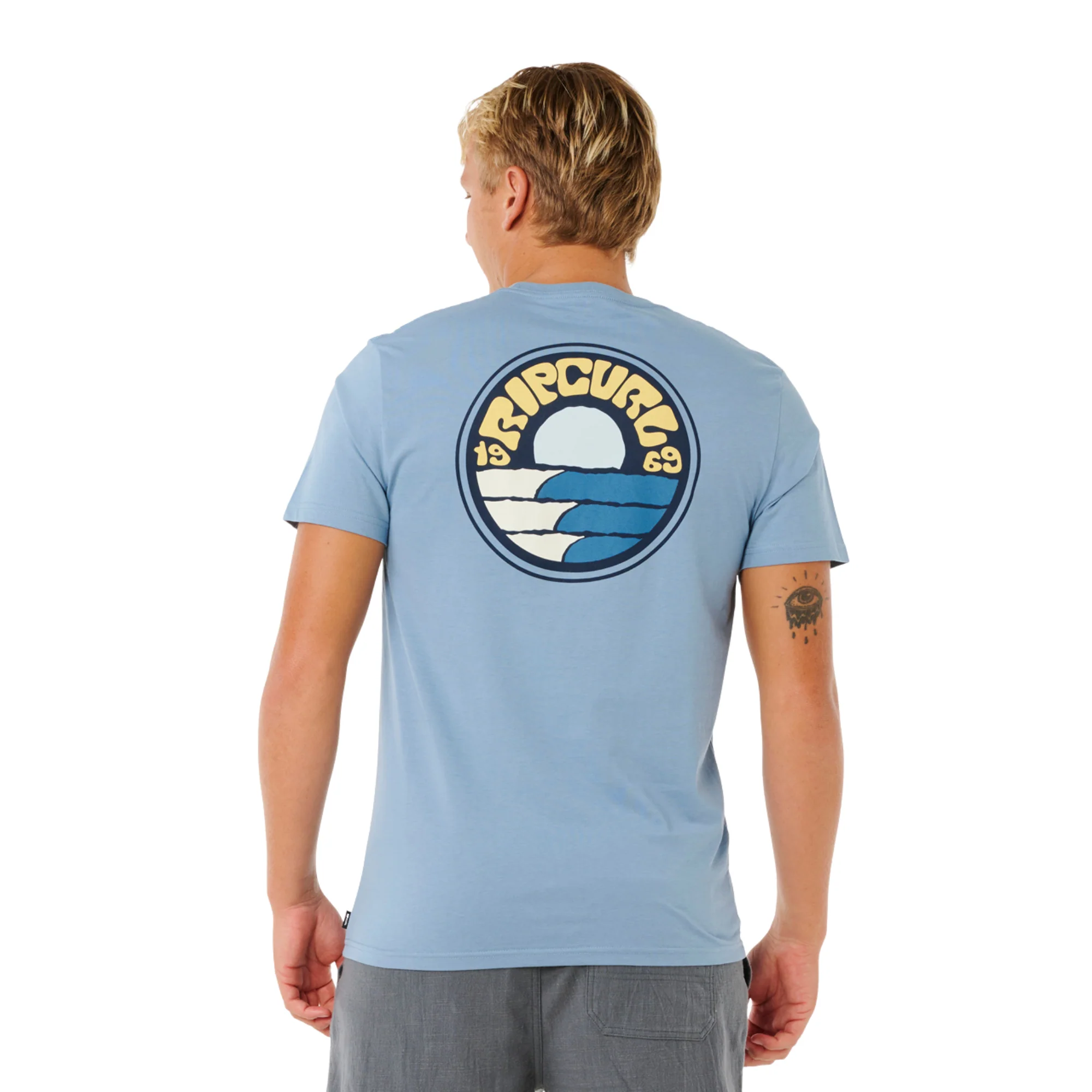 Rip Curl Men's Pacific Rinse Stacked Short Sleeve Tee (Faded Denim) - Image 2