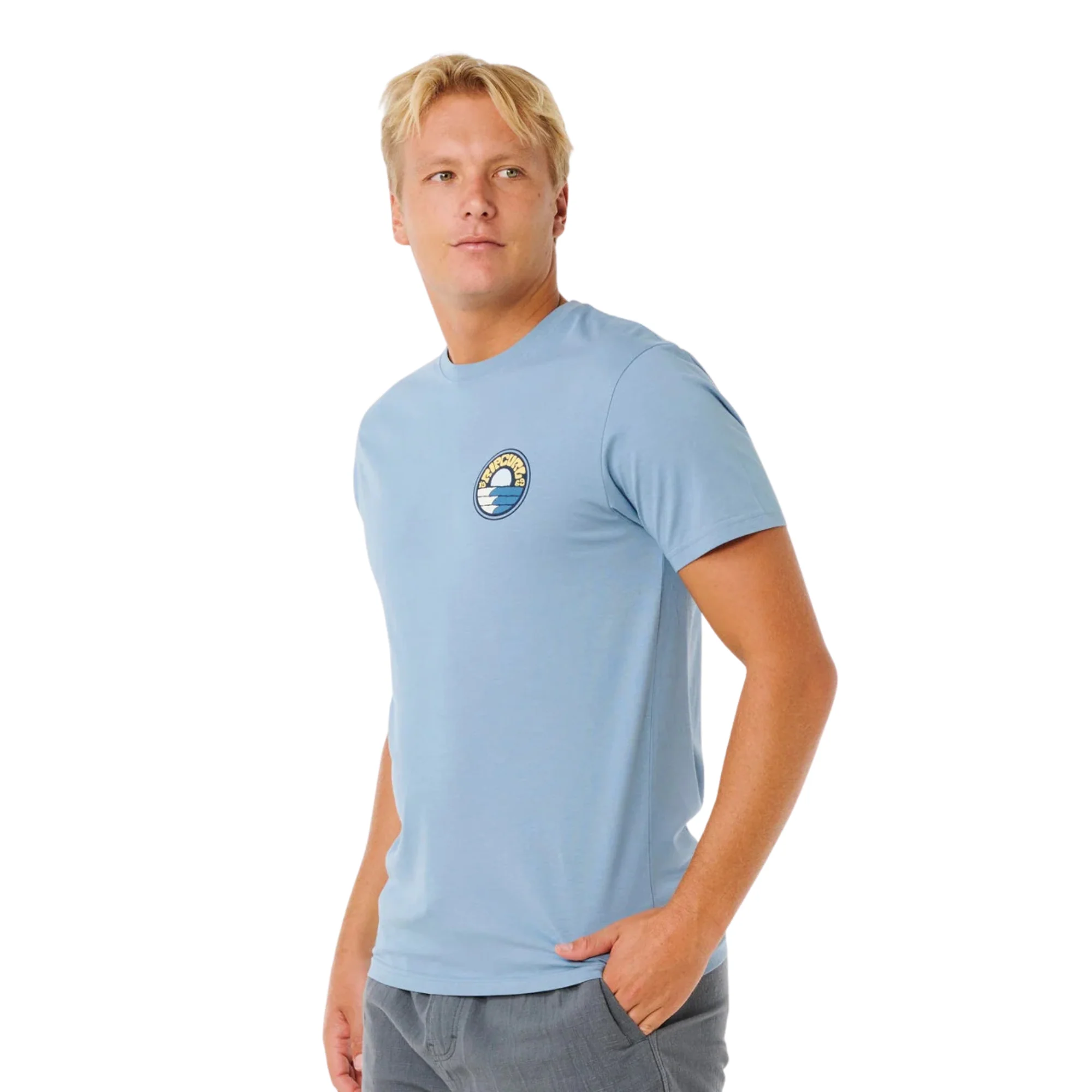 Rip Curl Men's Pacific Rinse Stacked Short Sleeve Tee (Faded Denim) - Image 3