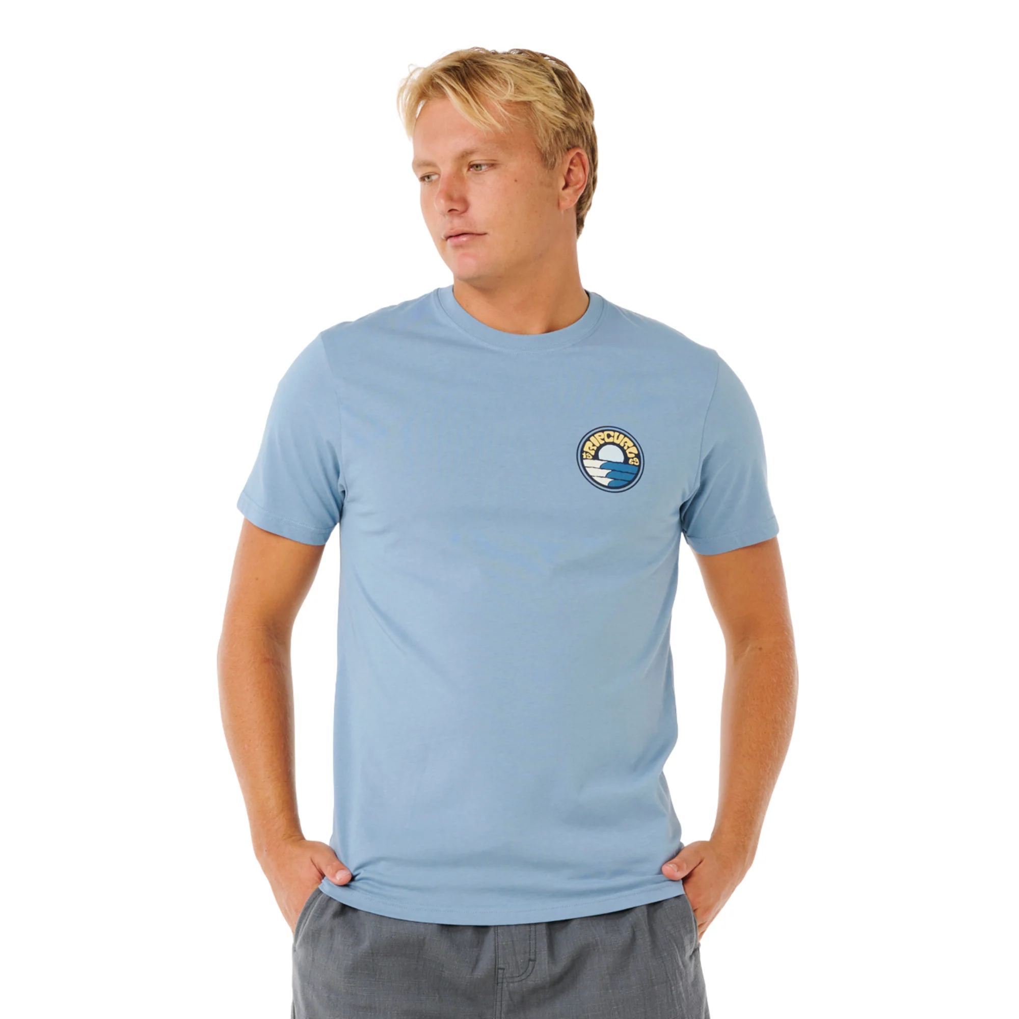 Rip Curl Men's Pacific Rinse Stacked Short Sleeve Tee (Faded Denim) - Image 4