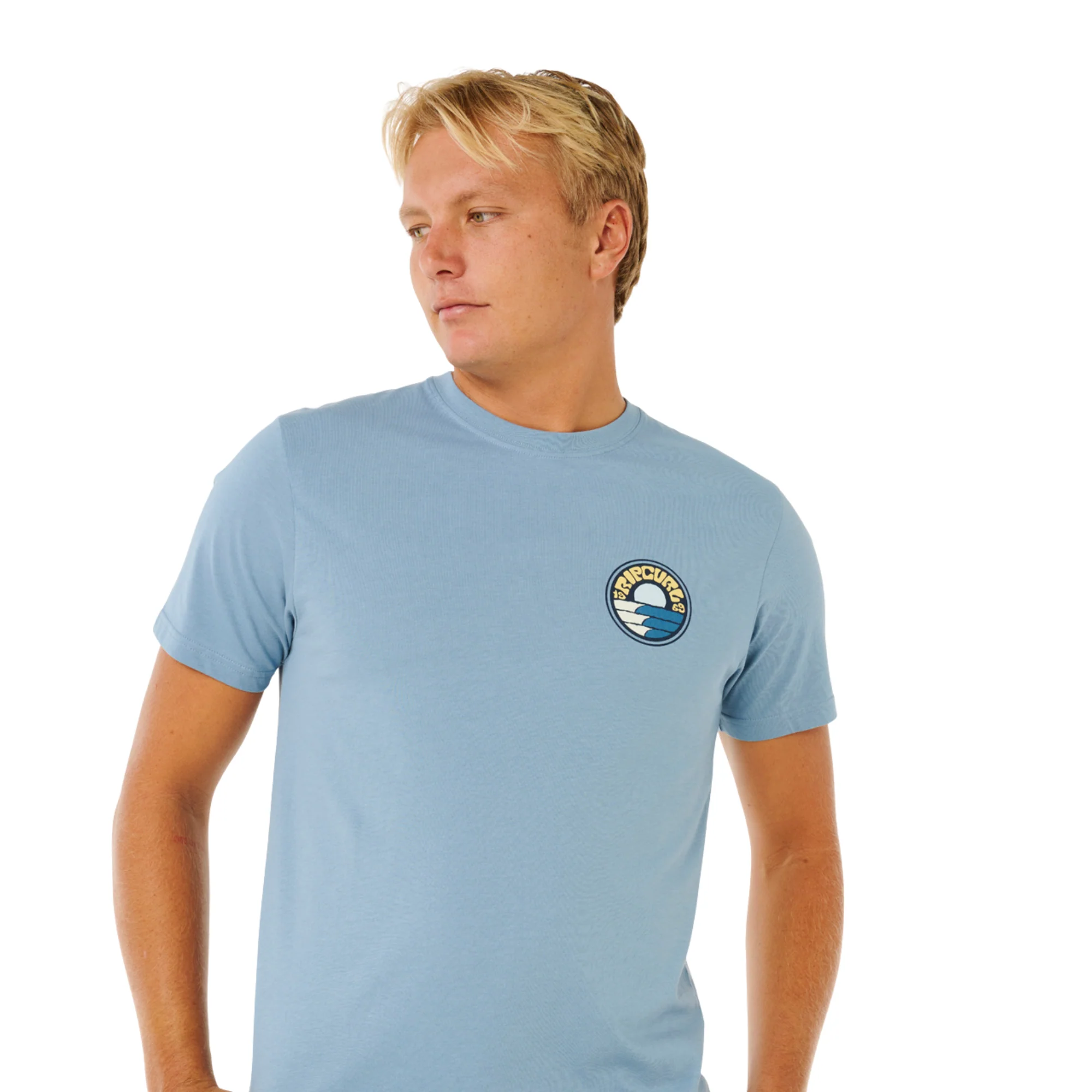 Rip Curl Men's Pacific Rinse Stacked Short Sleeve Tee (Faded Denim) - Image 5