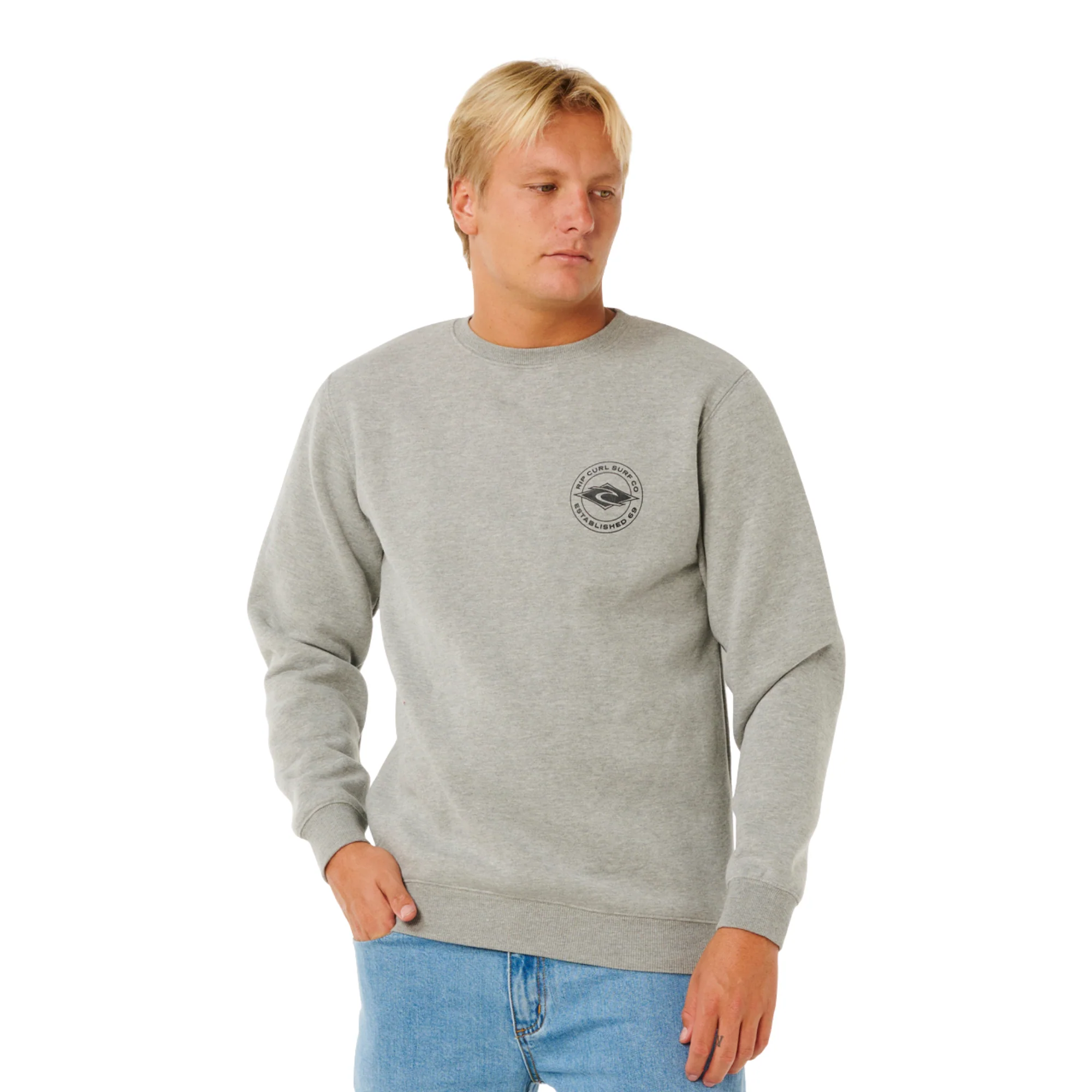 Rip Curl Men's Stapler Crew Neck Sweatshirt (Grey Marle) - Image 4