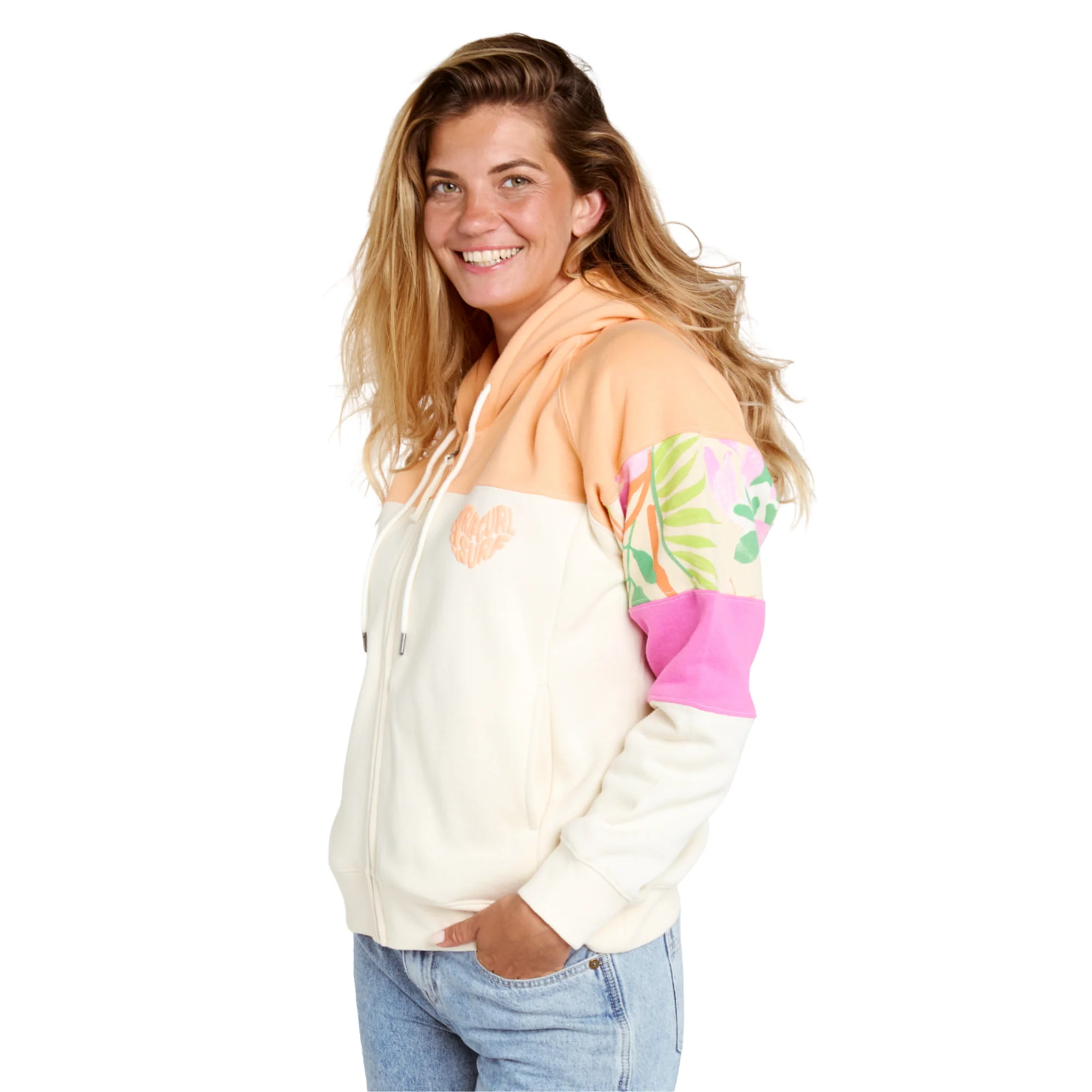 Rip Curl Women's Colour Block Hooded Full Zip Fleece (Off White) - Image 2