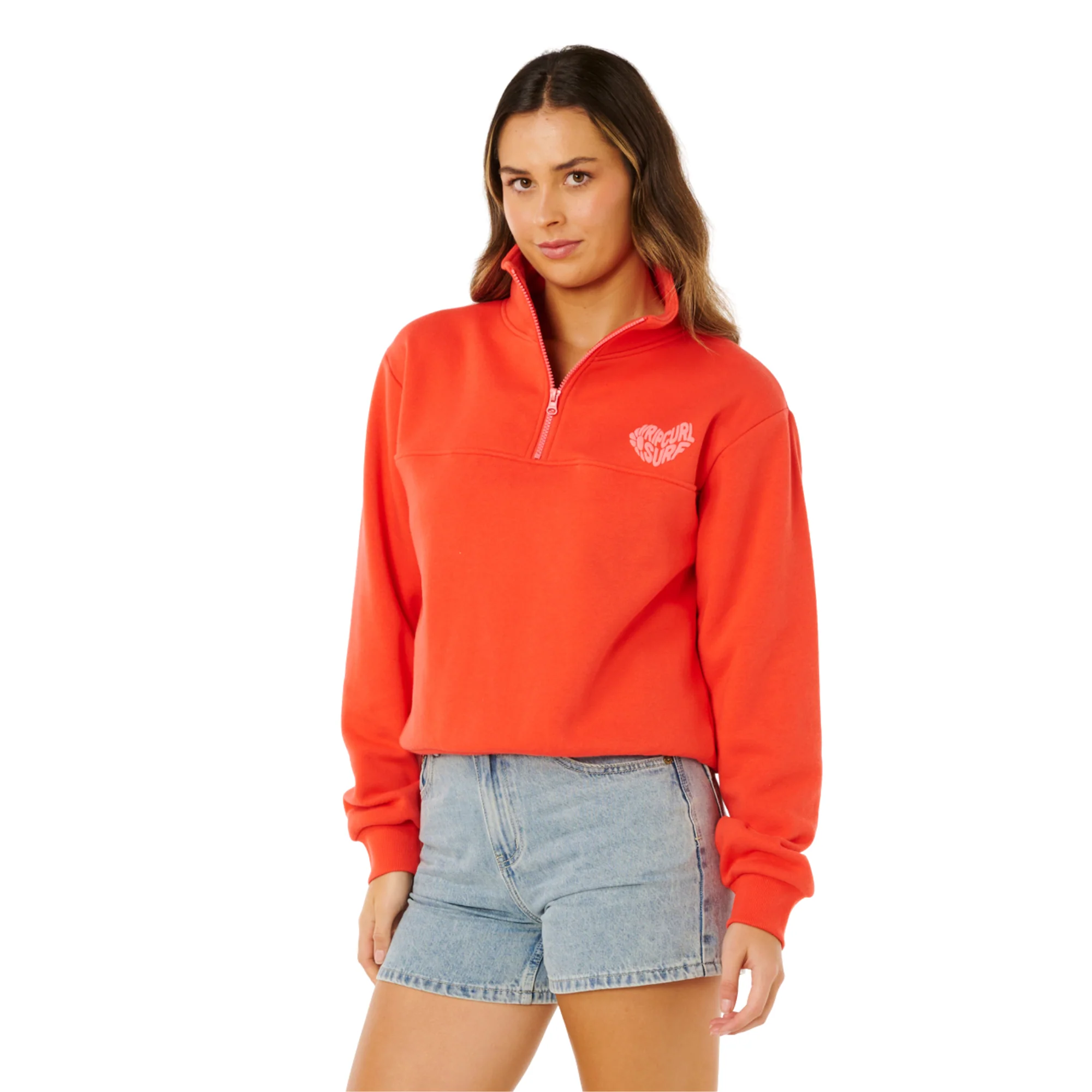 Rip Curl Women's Heart Half Zip Fleece (Red) - Image 4