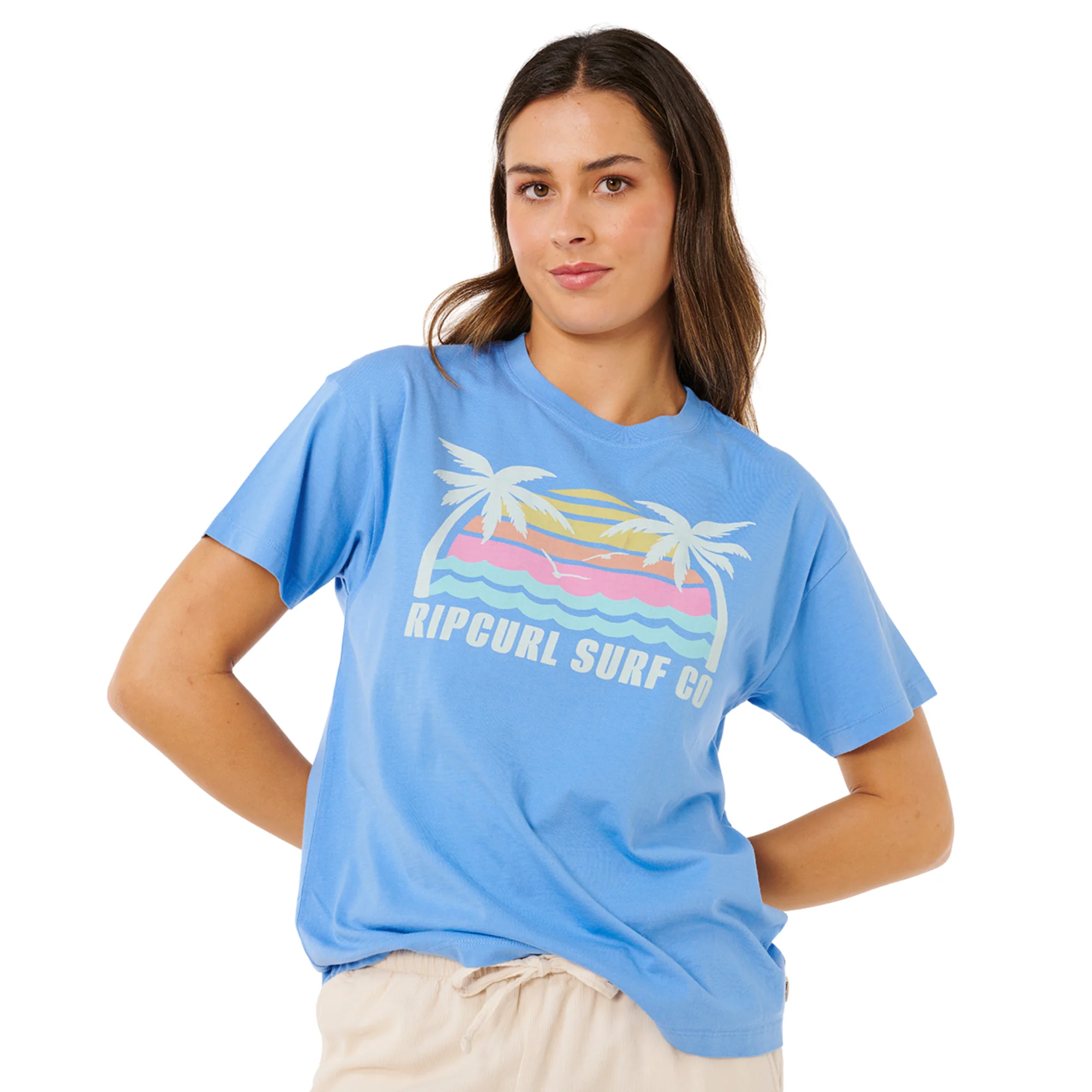 Rip Curl Women's Malibu Relaxed Short Sleeve Tee (Cornflower Blue)
