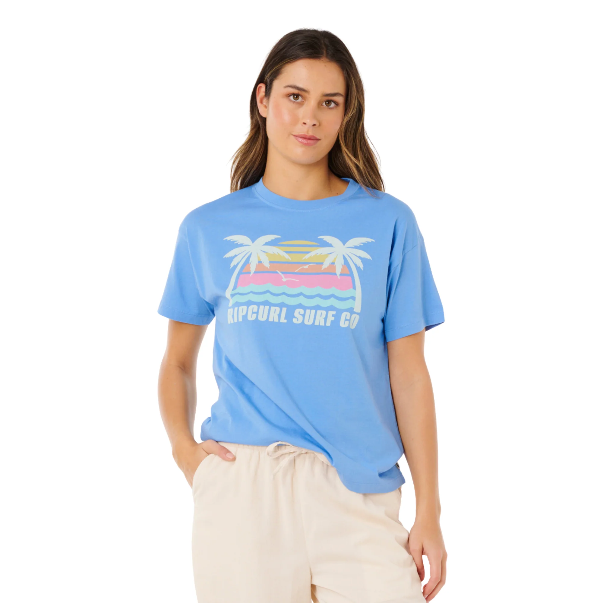 Rip Curl Women's Malibu Relaxed Short Sleeve Tee (Cornflower Blue) - Image 2