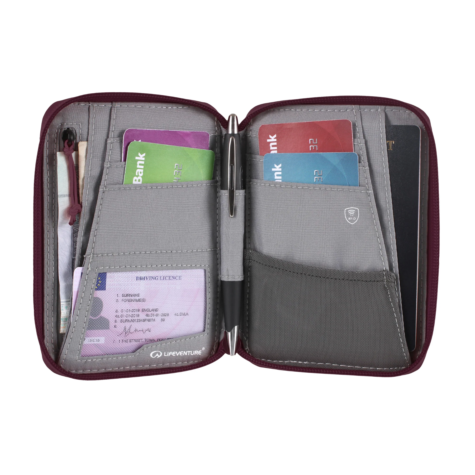 Lifeventure RFiD Recycled Mini Travel Wallet (Plum) - Image 4