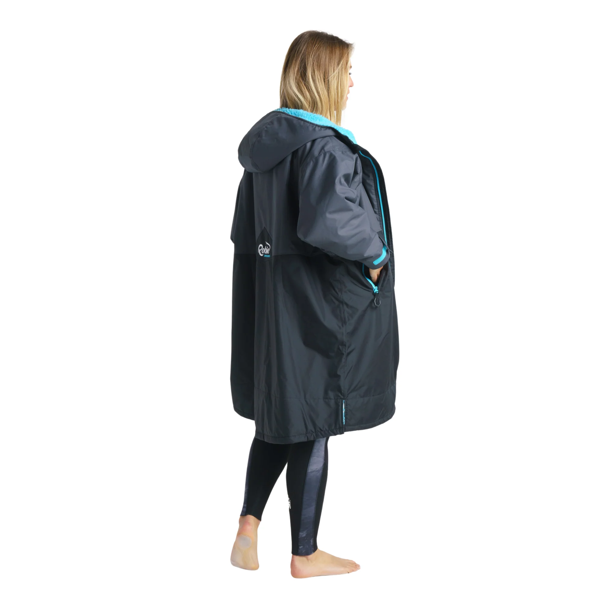 Robie Unisex Dry Series Recycled Long Sleeve Hardshell Changing Robe (Black/Charcoal/Blue Atoll) - Image 10