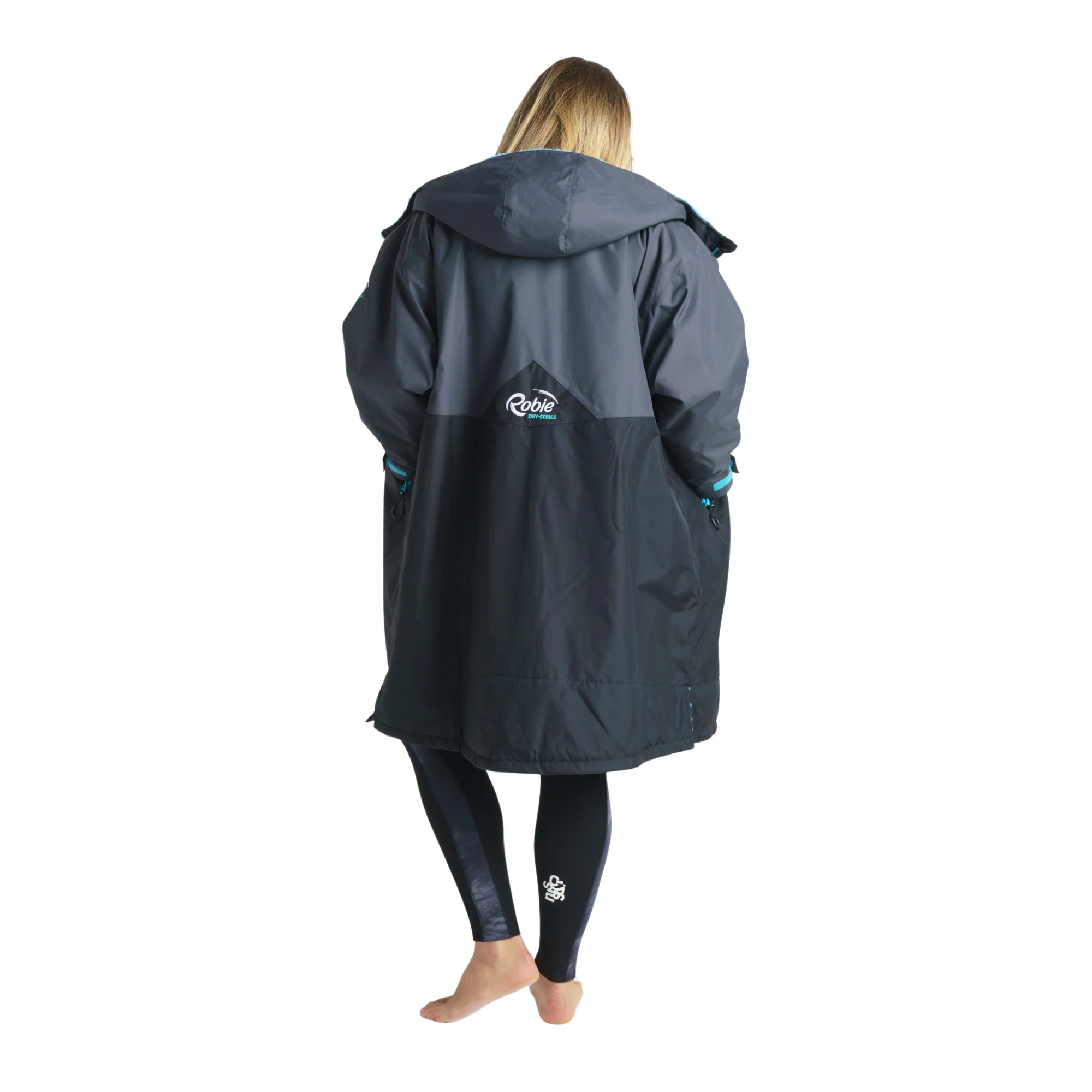 Robie Unisex Dry Series Recycled Long Sleeve Hardshell Changing Robe (Black/Charcoal/Blue Atoll) - Image 12