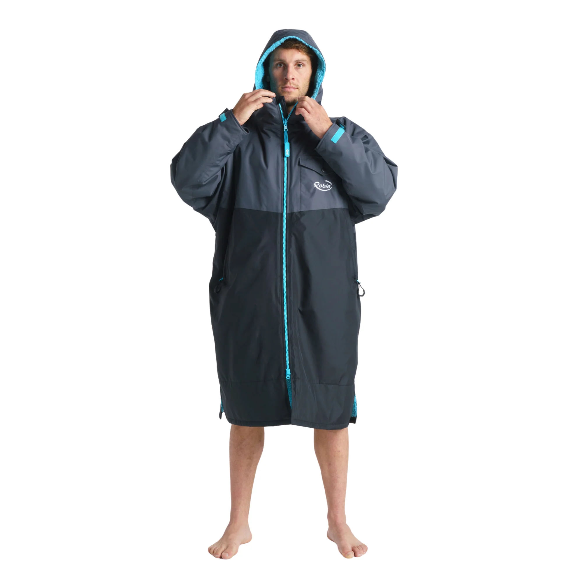 Robie Unisex Dry Series Recycled Long Sleeve Hardshell Changing Robe (Black/Charcoal/Blue Atoll) - Image 14