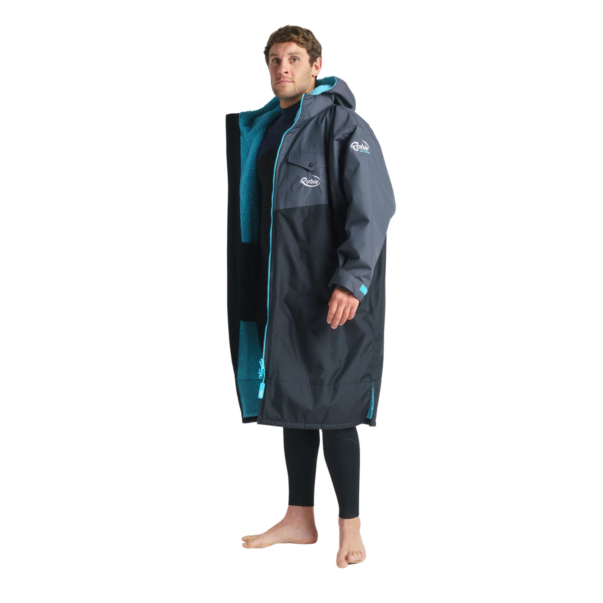 Robie Unisex Dry Series Recycled Long Sleeve Hardshell Changing Robe (Black/Charcoal/Blue Atoll) - Image 15