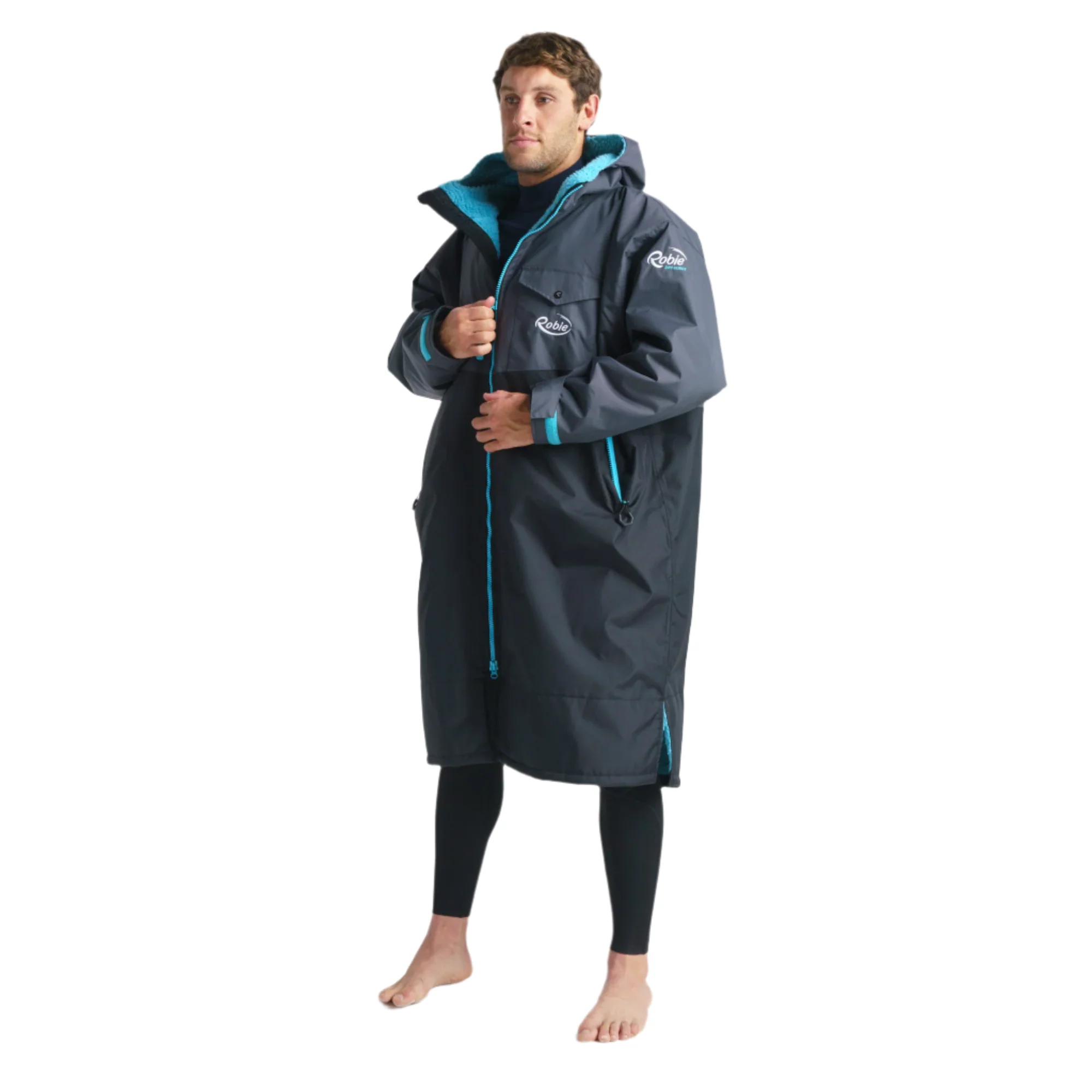 Robie Unisex Dry Series Recycled Long Sleeve Hardshell Changing Robe (Black/Charcoal/Blue Atoll) - Image 17