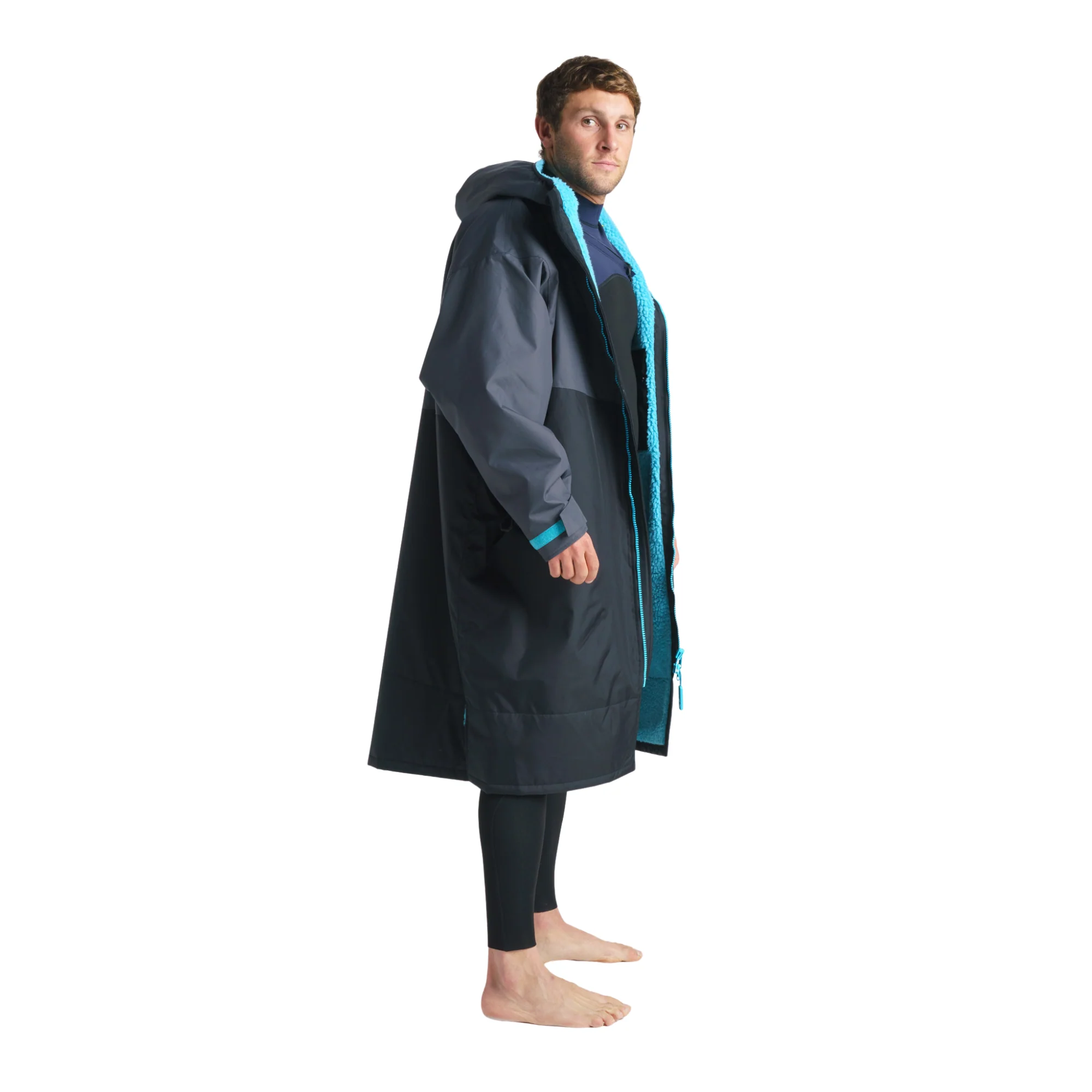 Robie Unisex Dry Series Recycled Long Sleeve Hardshell Changing Robe (Black/Charcoal/Blue Atoll) - Image 19