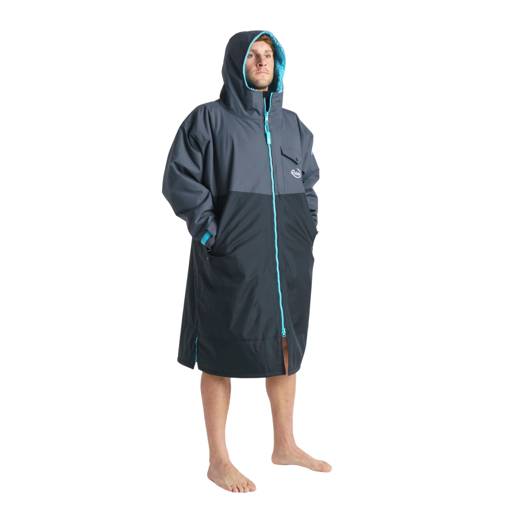 Robie Unisex Dry Series Recycled Long Sleeve Hardshell Changing Robe (Black/Charcoal/Blue Atoll) - Image 20