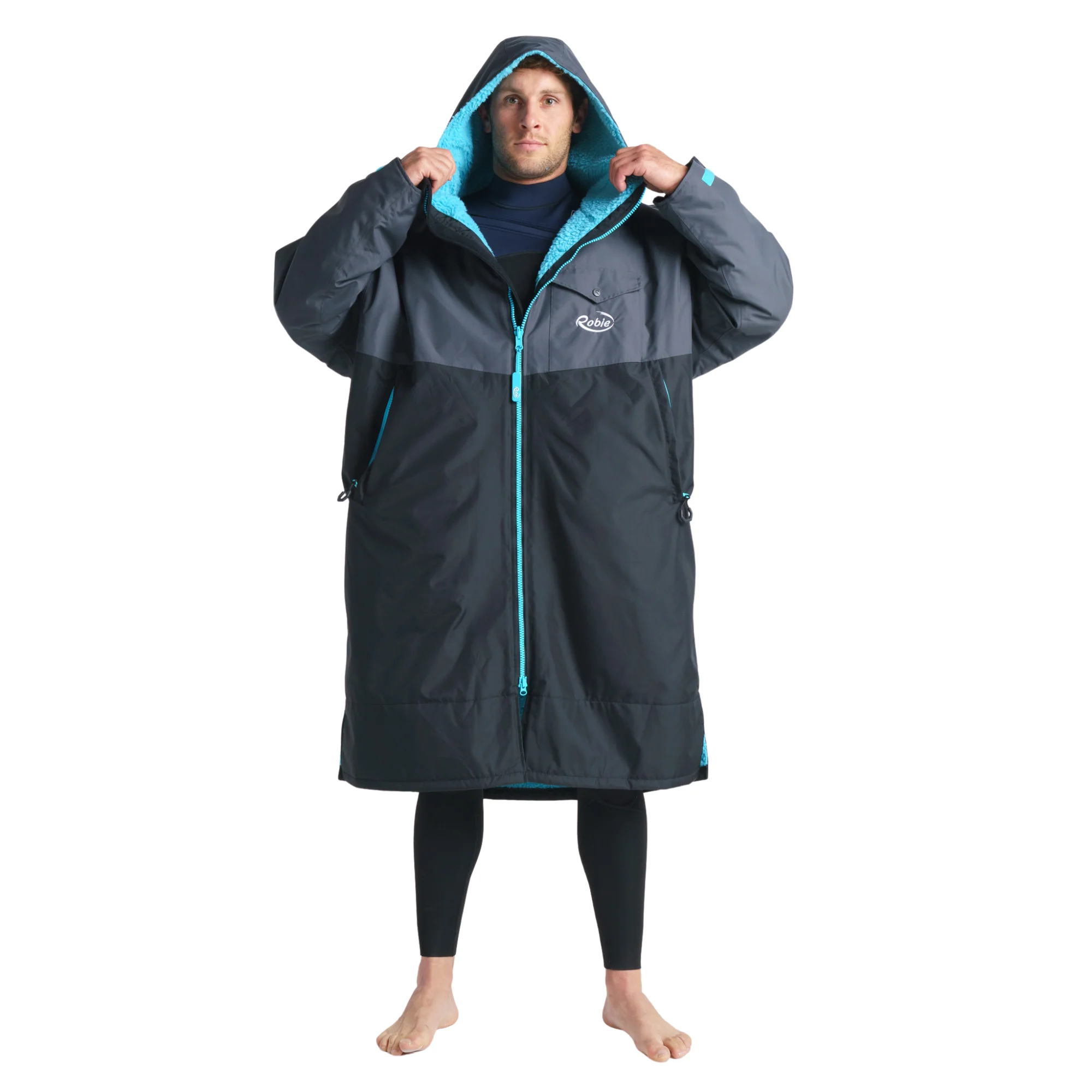 Robie Unisex Dry Series Recycled Long Sleeve Hardshell Changing Robe (Black/Charcoal/Blue Atoll) - Image 21