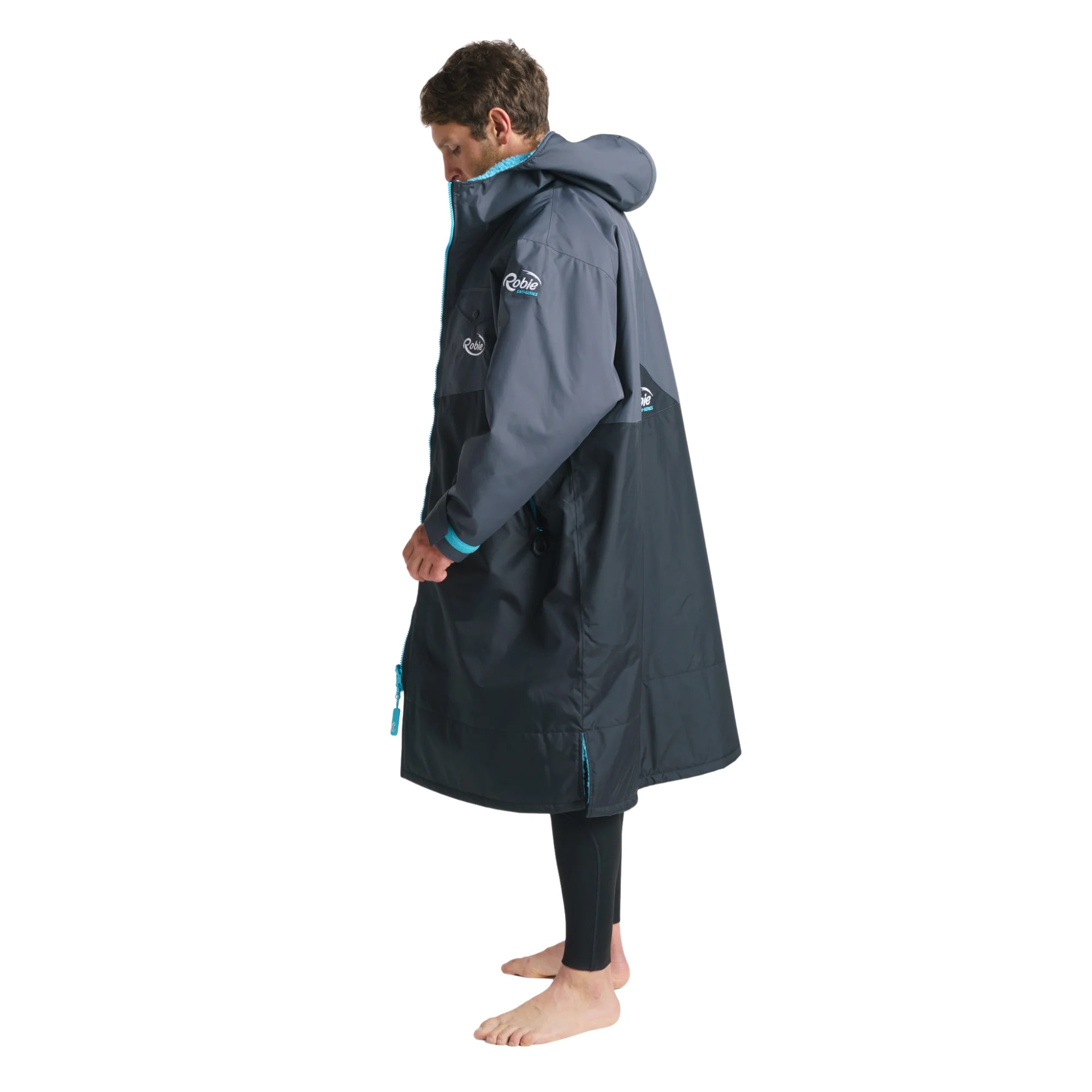 Robie Unisex Dry Series Recycled Long Sleeve Hardshell Changing Robe (Black/Charcoal/Blue Atoll) - Image 26